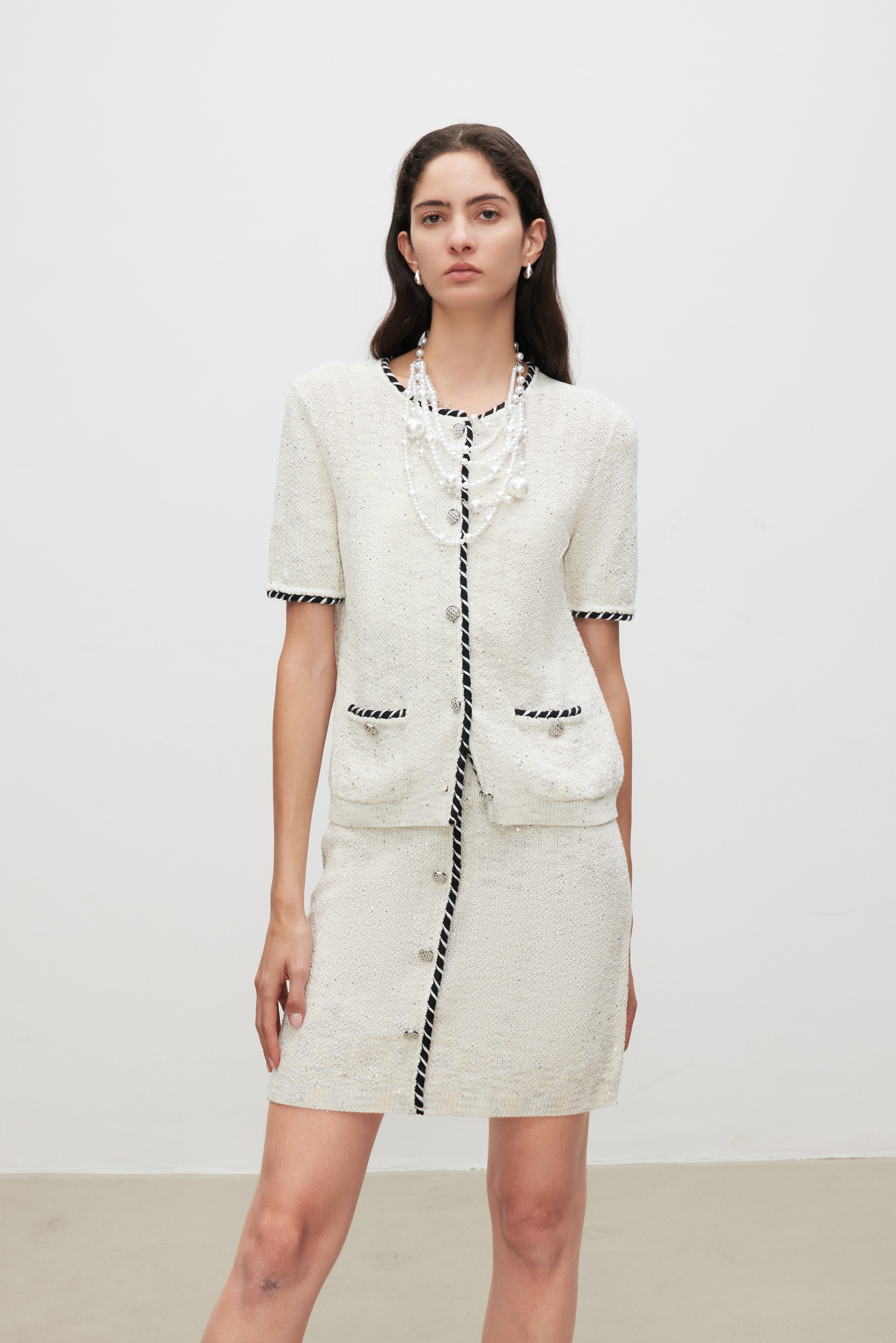 Bouclé Knit Tweed Short Sleeve Jacket