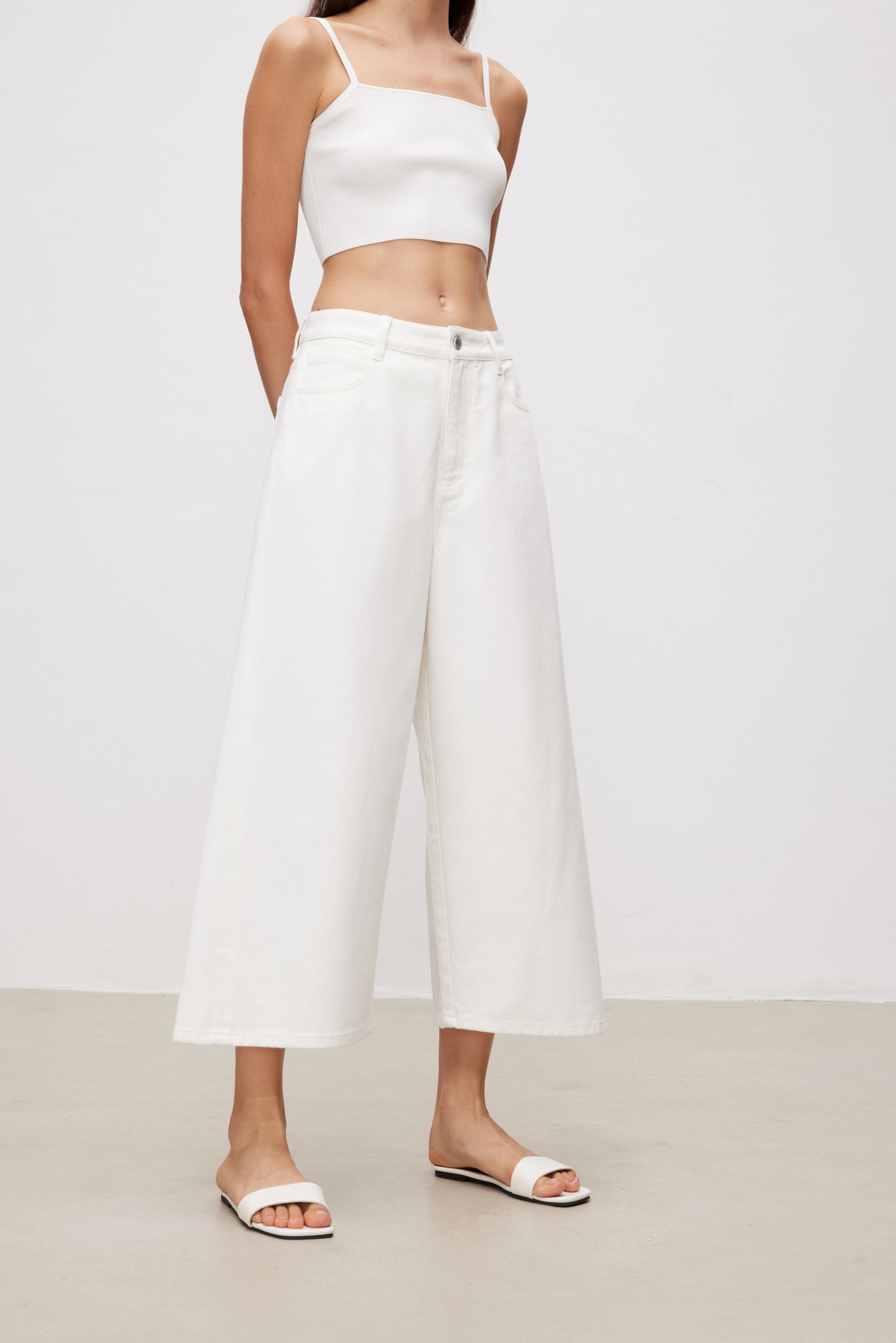 Effortless Cotton Wide Cropped Pants