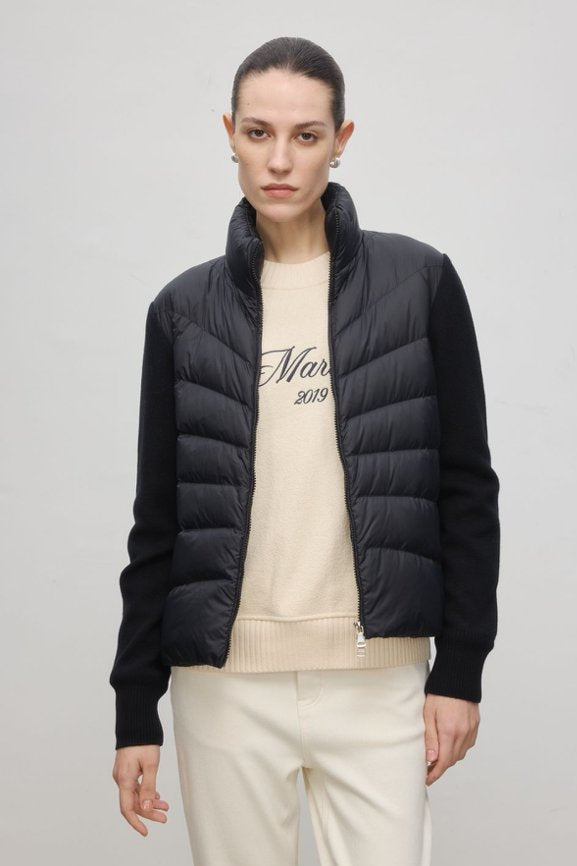 Lightweight Goose Down Knit-Panel Jacket