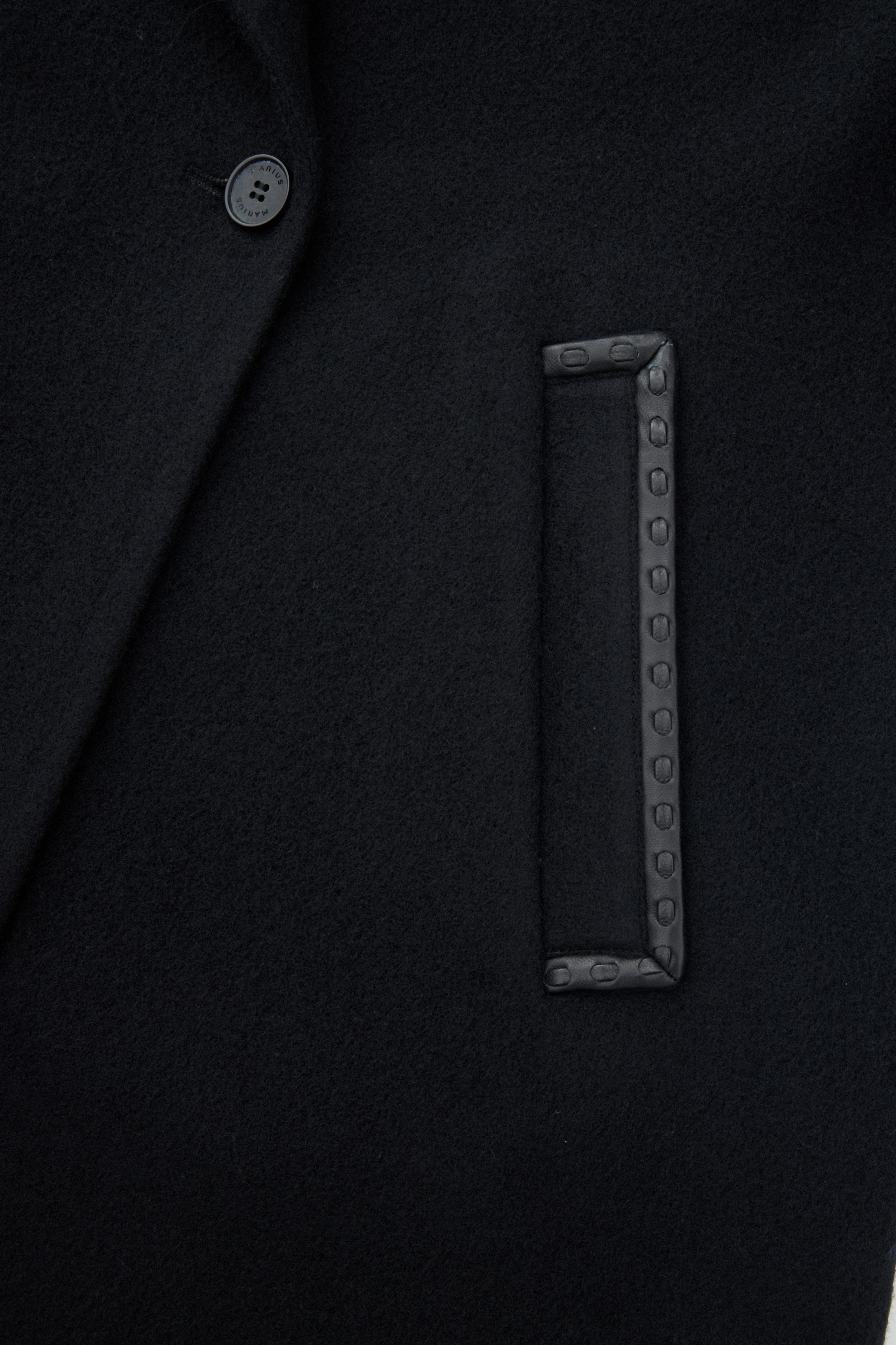 Leather-Trim Belted Pure Wool Wrap Long Coat