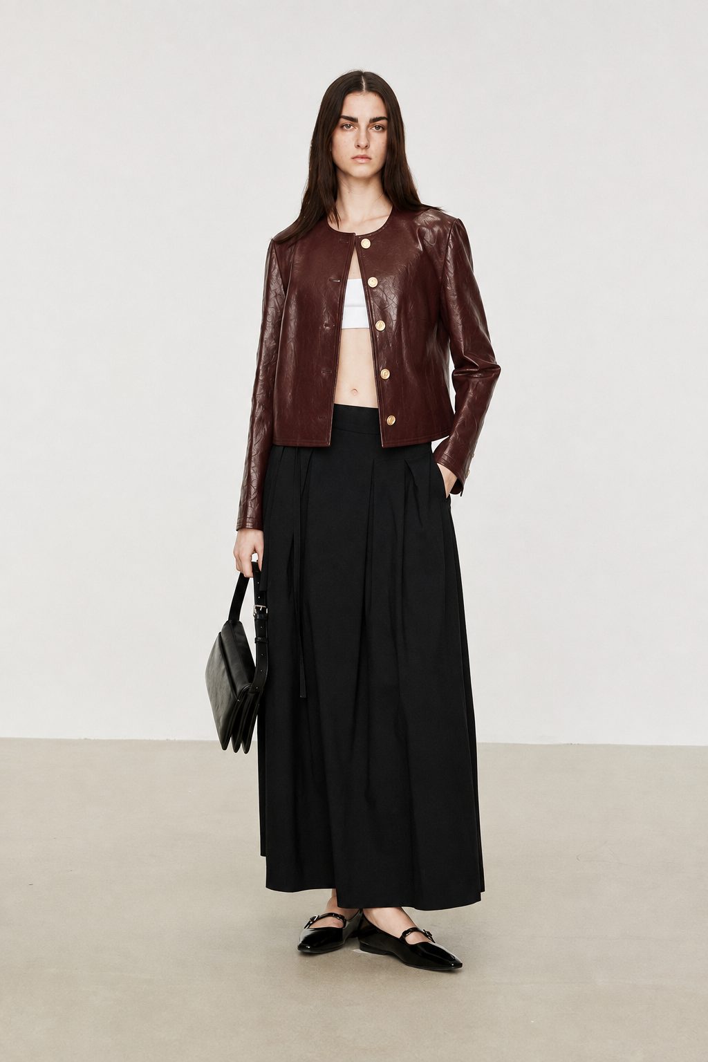 Hand-Pleated Leather Cropped Jacket