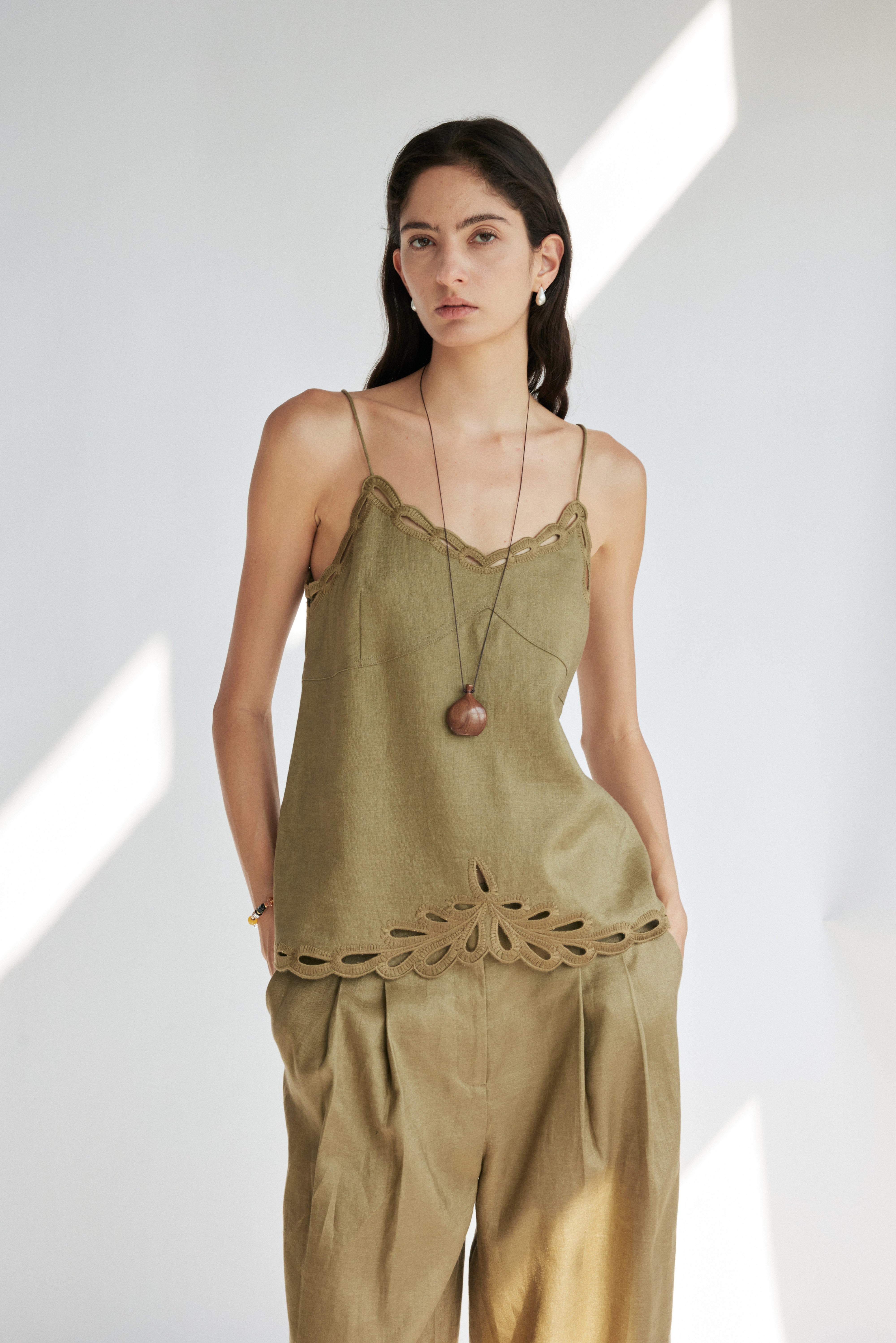 Linen Broderie Anglaise Cami Top