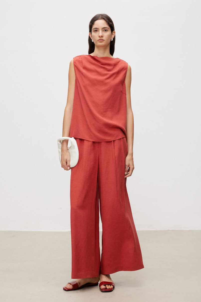 Relaxed Cropped Lyocell Linen Trousers