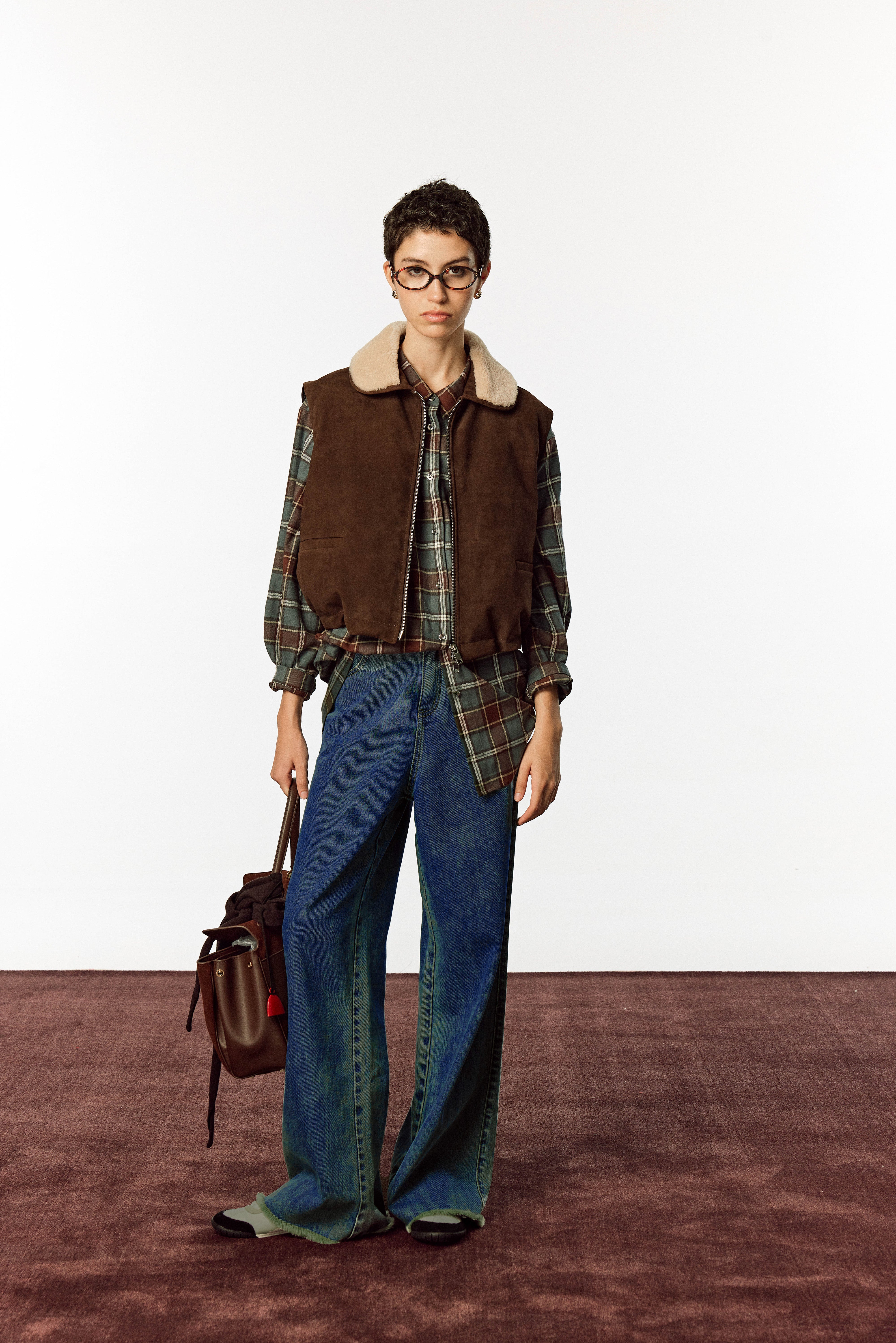 Tailored Straight-Leg Denim Trousers with Frayed Hem