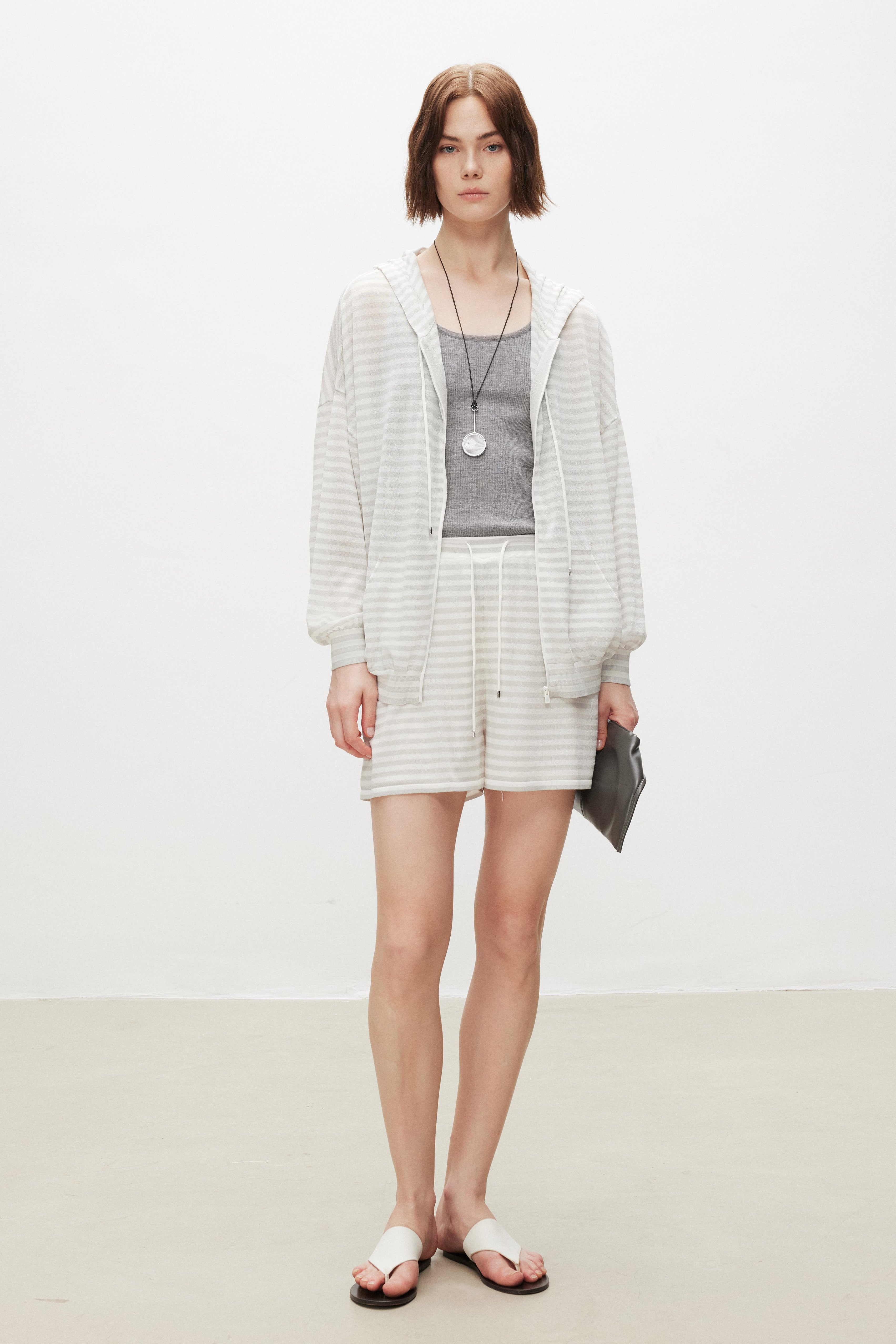 Striped Cotton Blend Knit Shorts