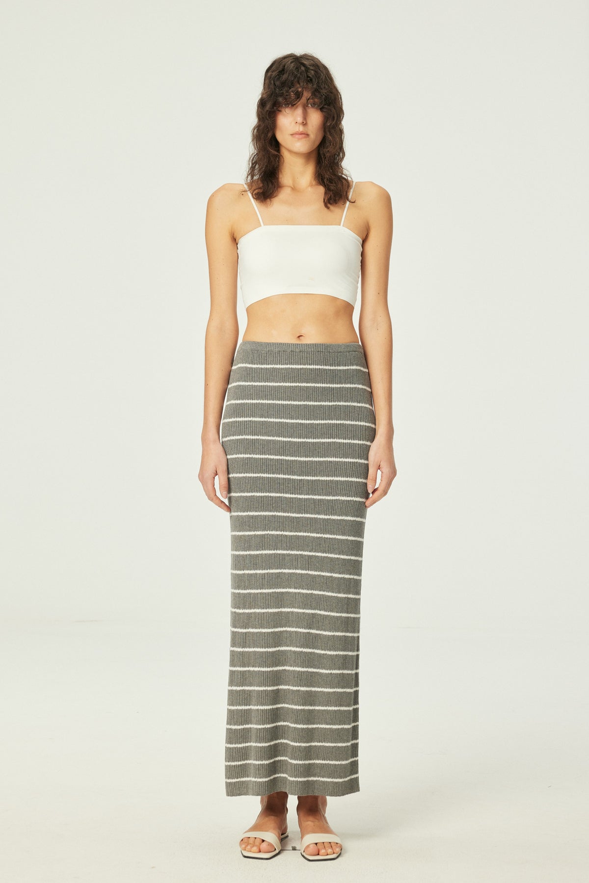 Wool Blend Striped Maxi Skirt
