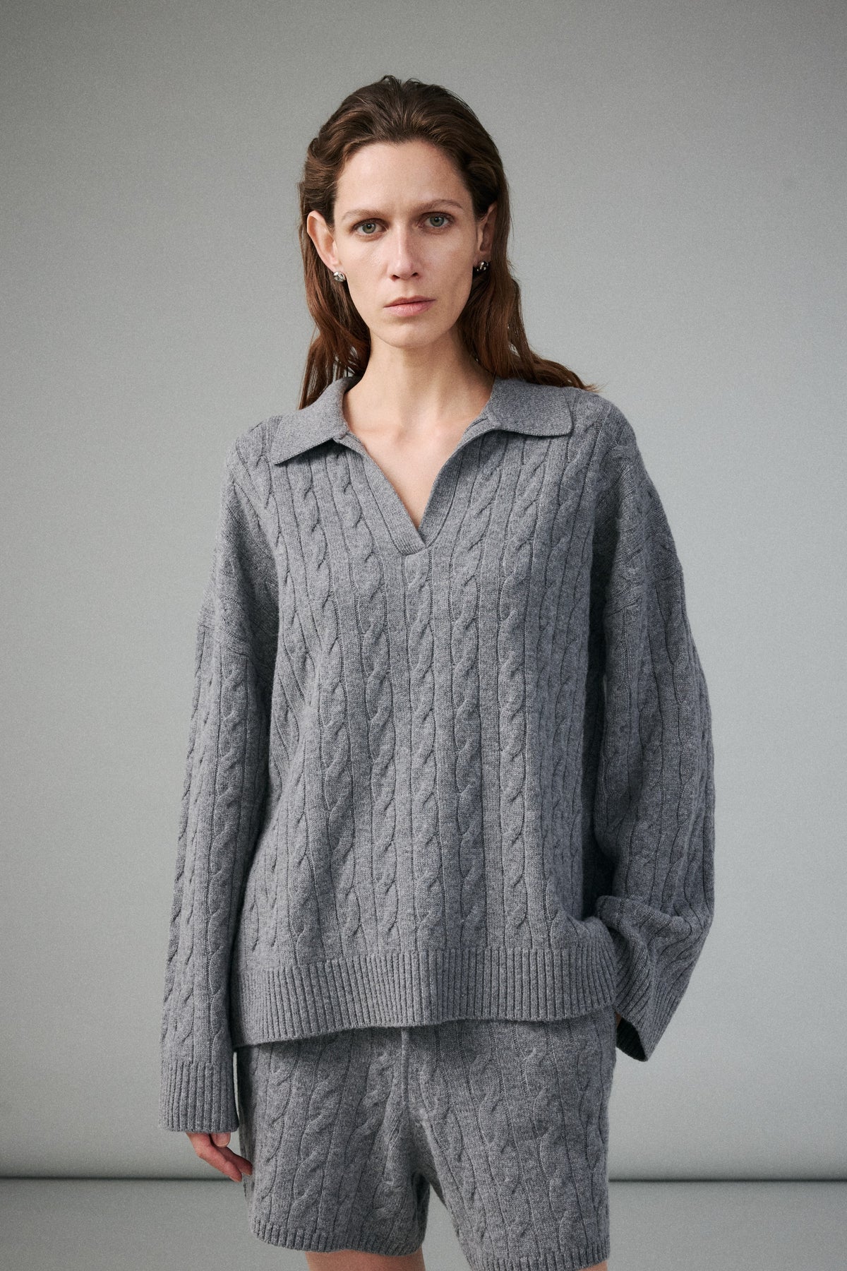 Wool–Cashmere Cable-Knit Polo Jumper