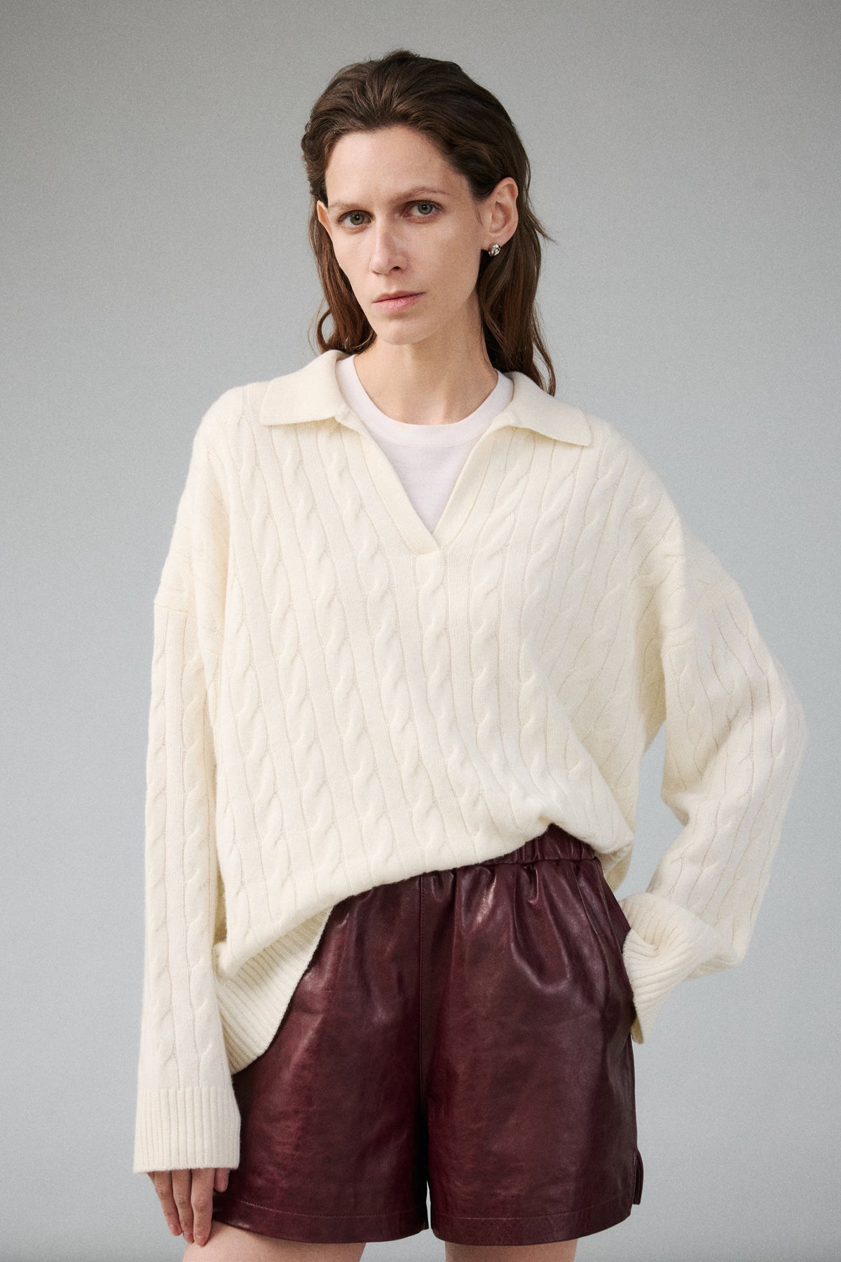 Wool–Cashmere Cable-Knit Polo Jumper