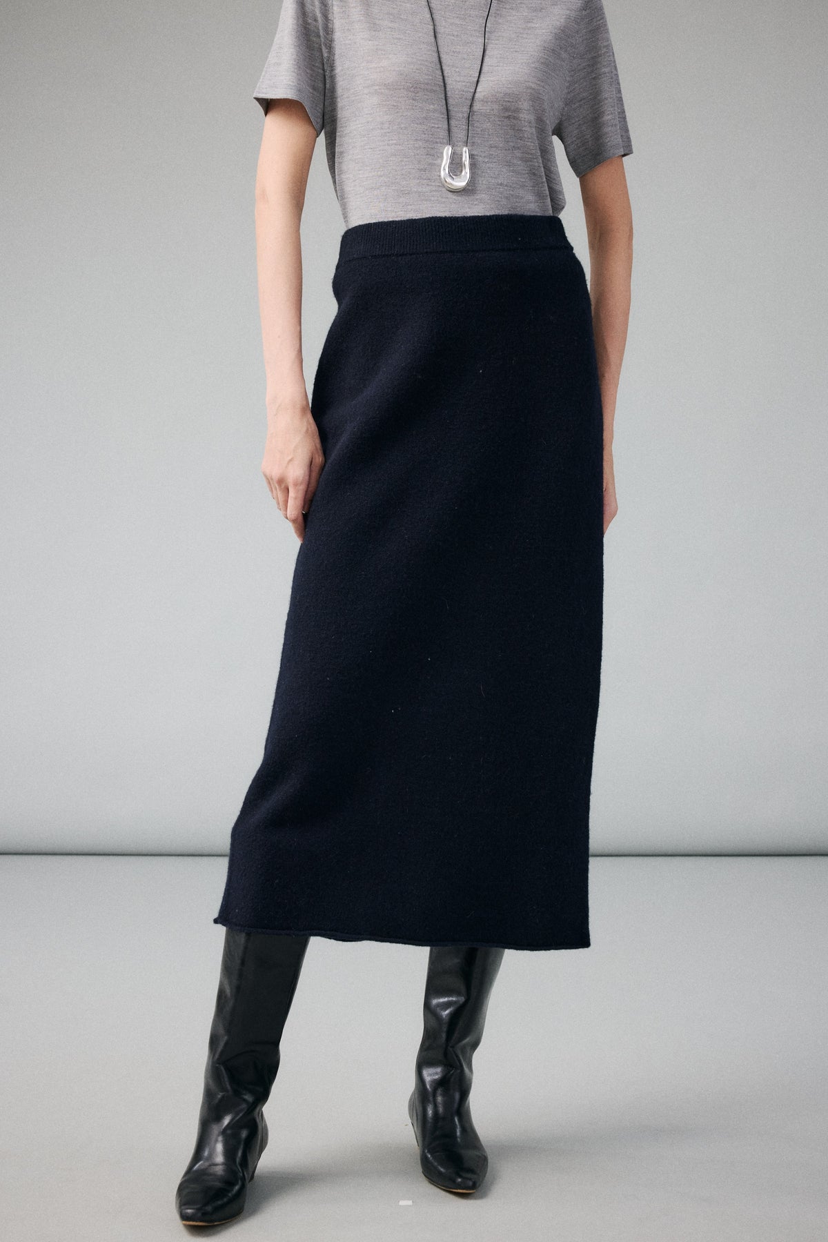 Yak Wool Blend Knit Midi Skirt