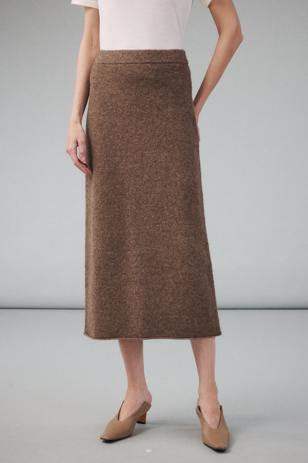 Yak Wool Blend Knit Midi Skirt