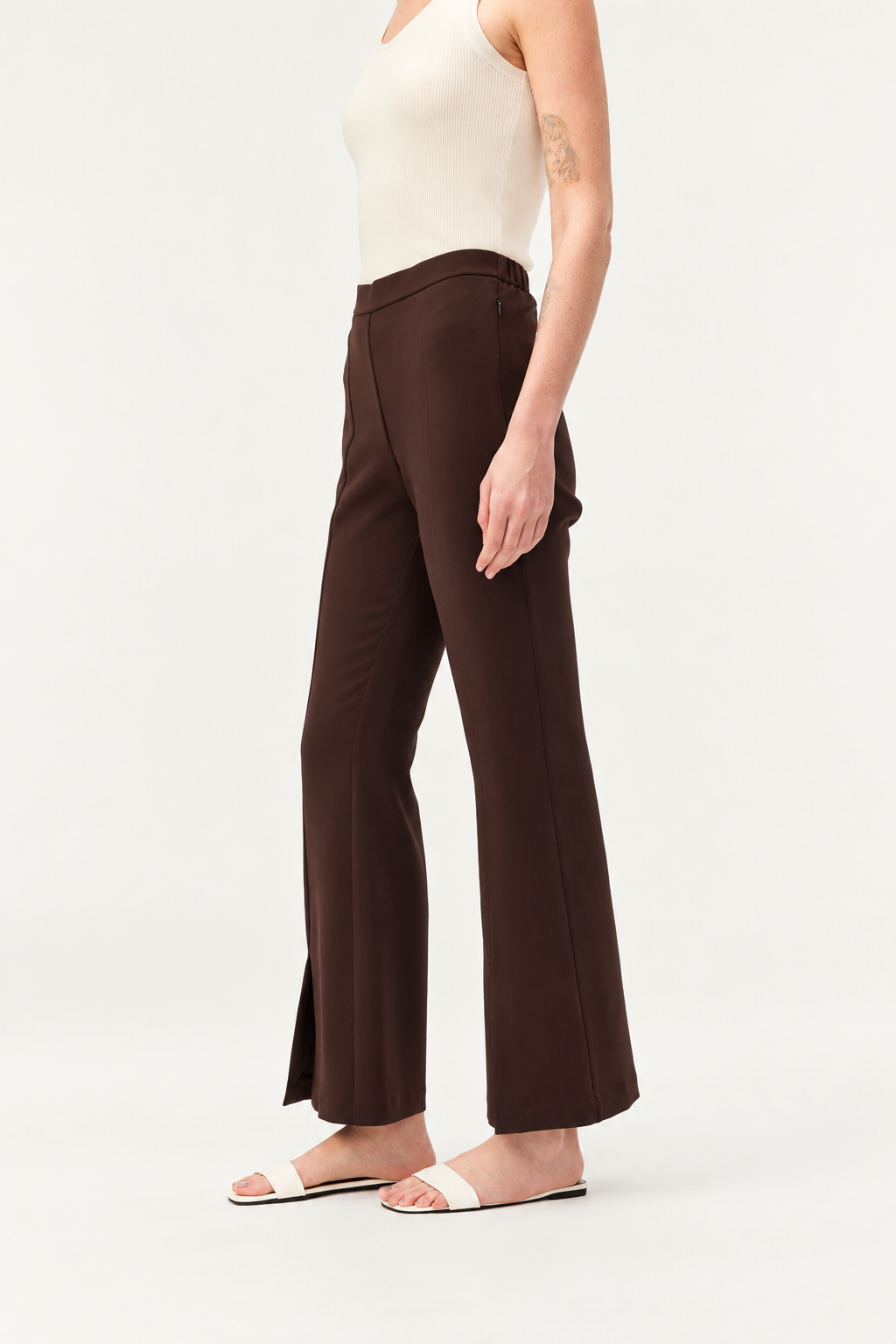 Soft Drape Flared Pants with Front Slit