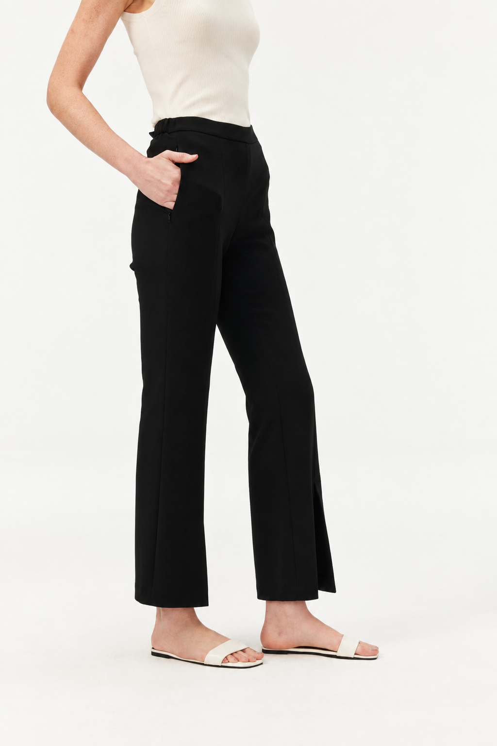 Soft Drape Flared Pants with Front Slit