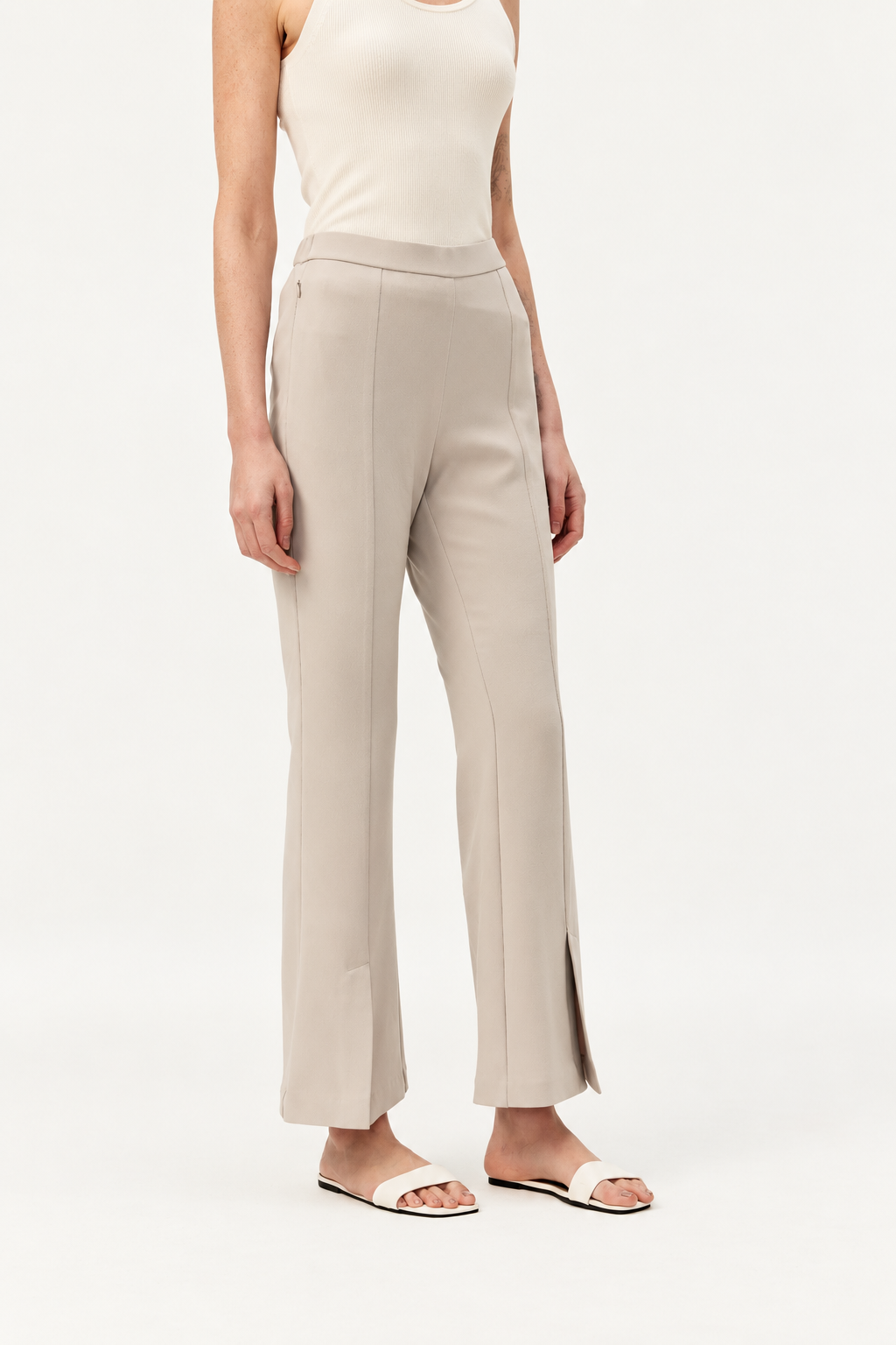 Soft Drape Flared Pants with Front Slit