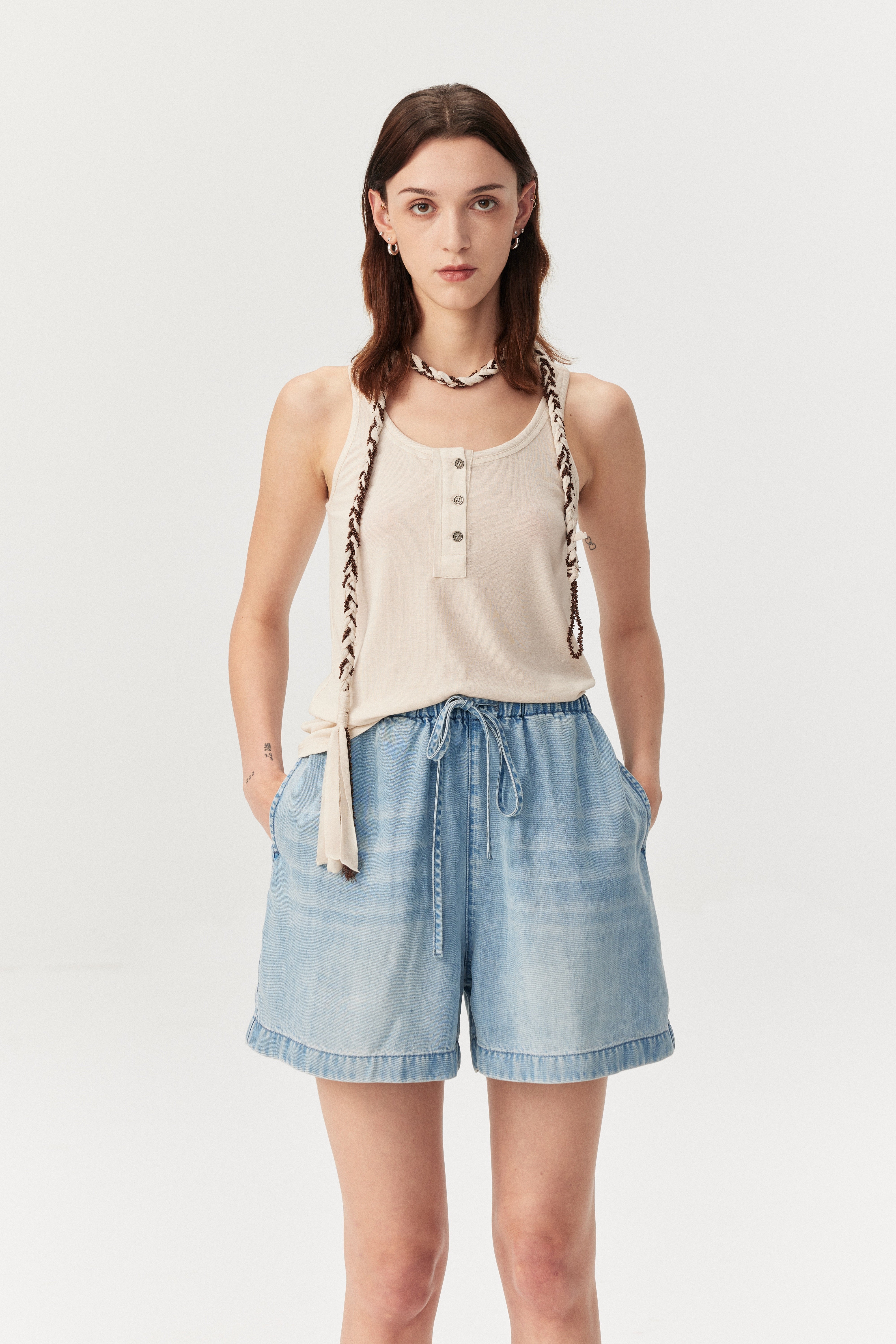 Eco Wash Lyocell Airy Wide Denim Shorts