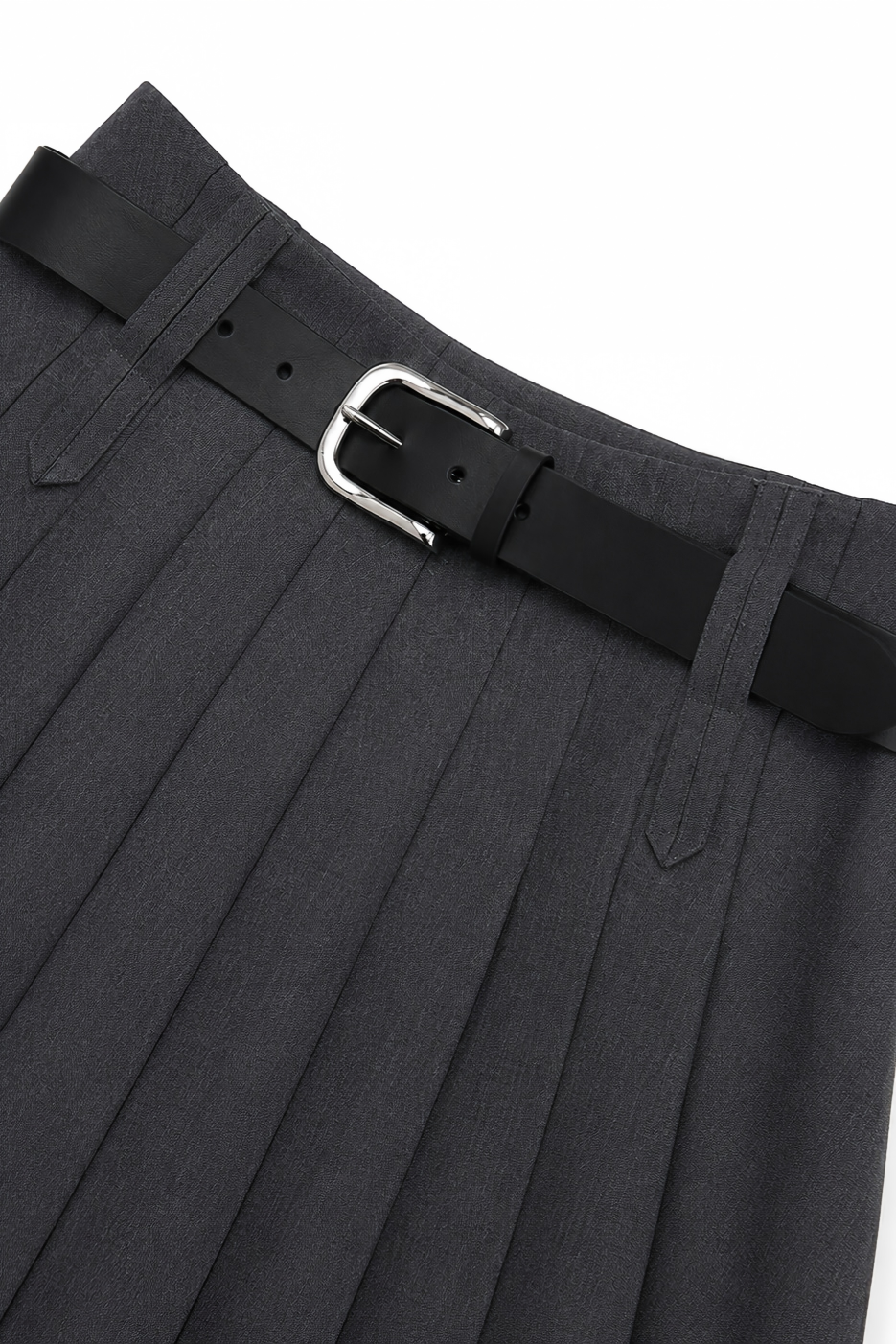 Tailored Pleated Wool Skirt with Belt