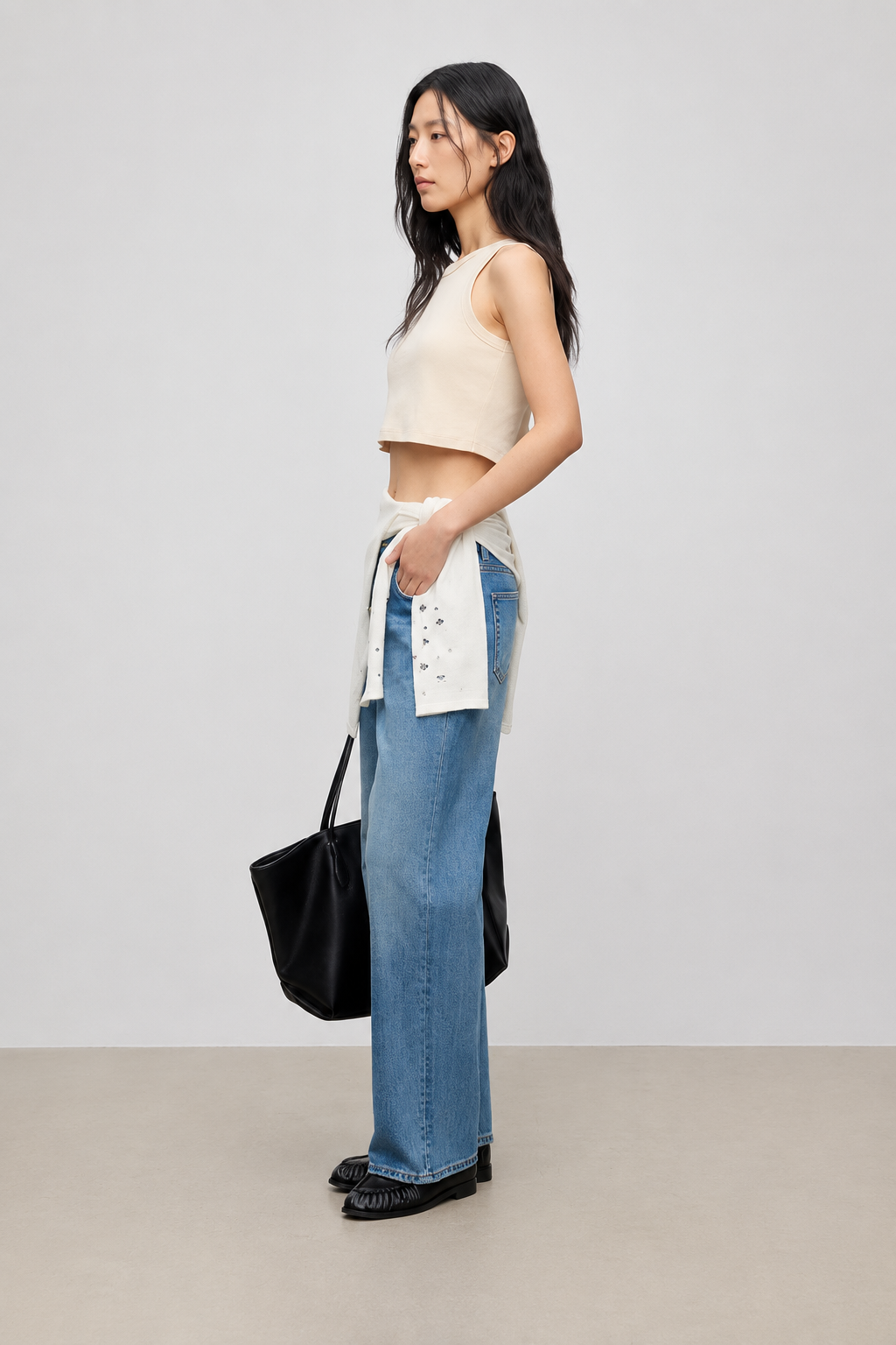 Minimal Cotton Blend Cropped Tank