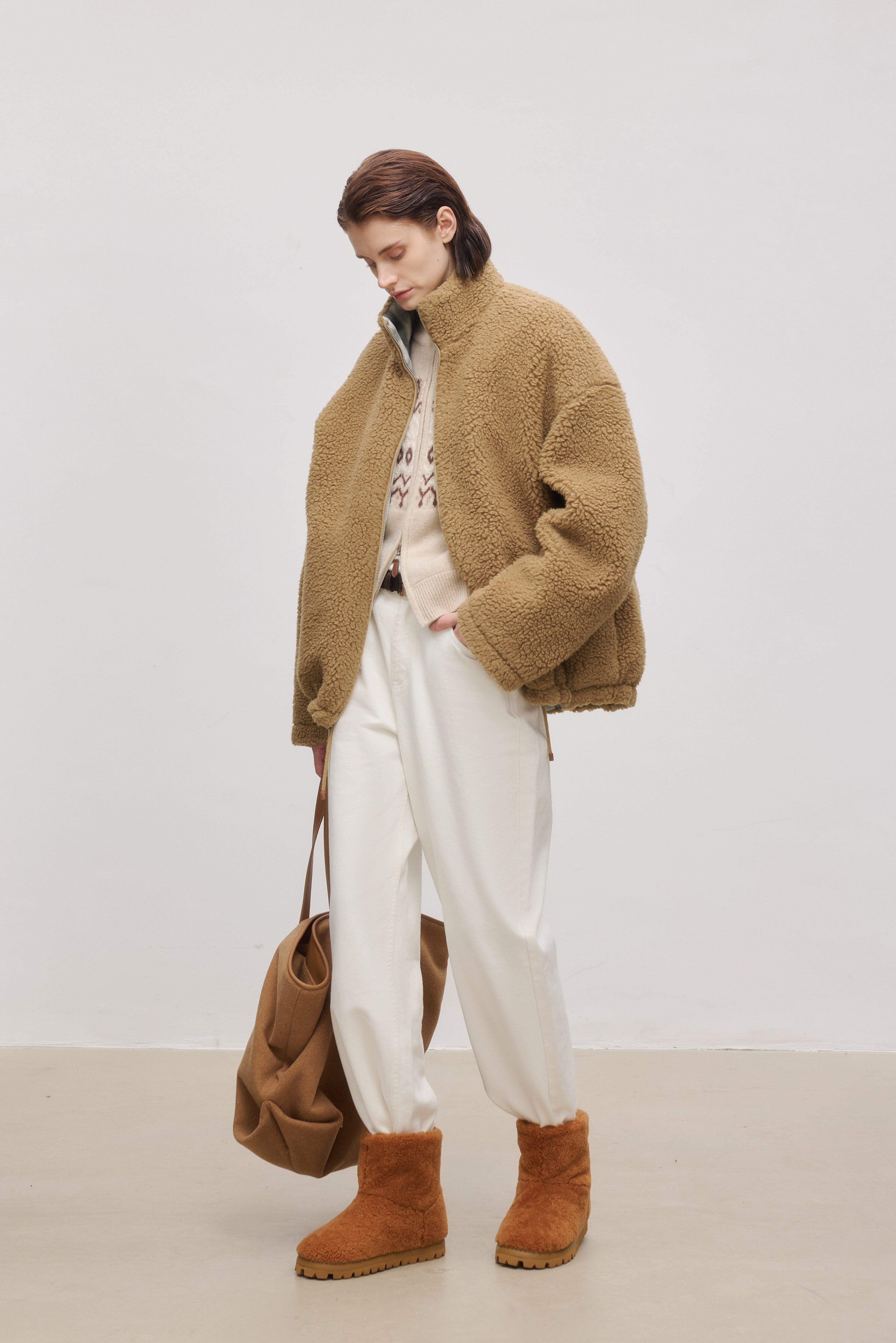 Wool-Camel Blend Teddy Relaxed Jacket