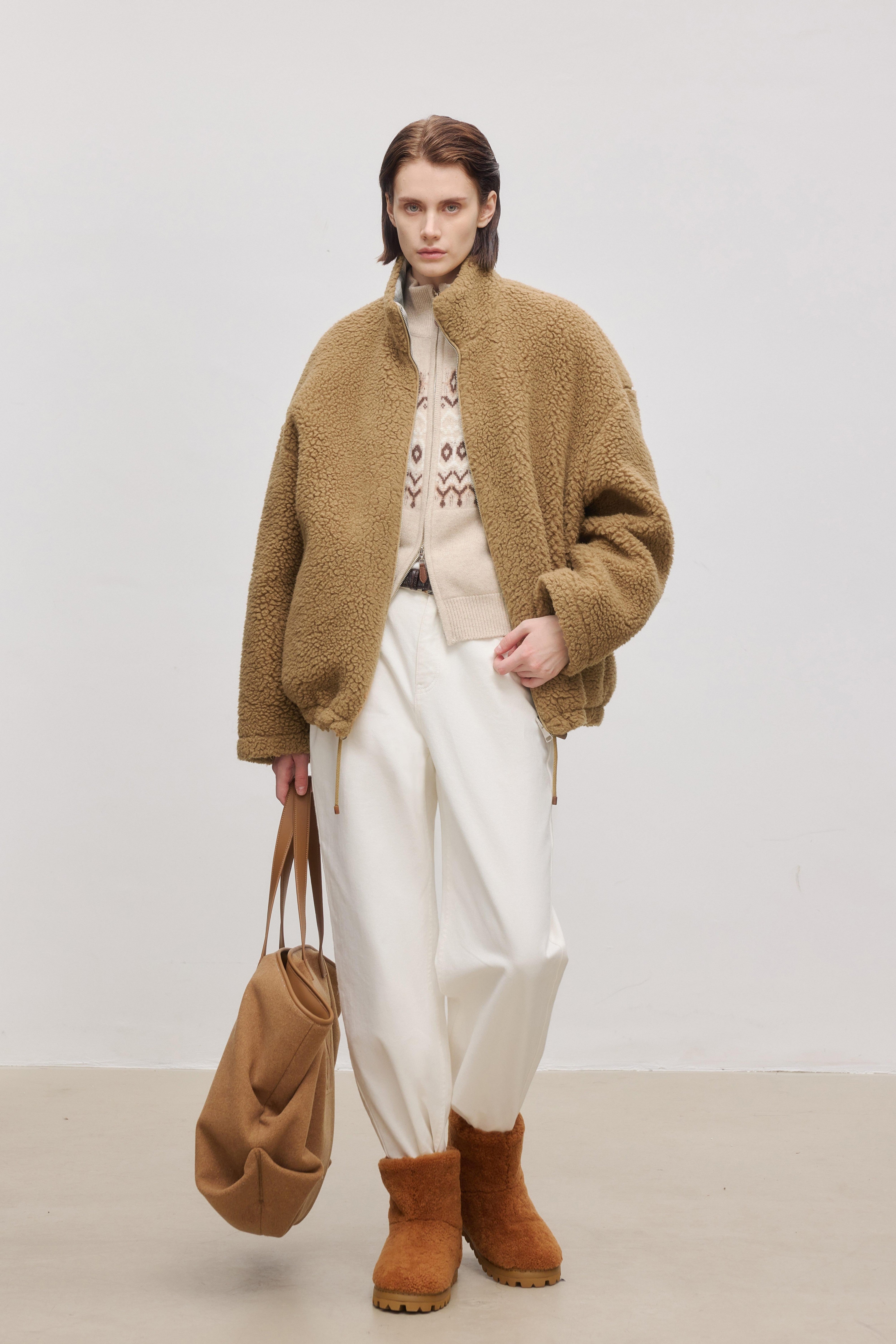 Wool-Camel Blend Teddy Relaxed Jacket