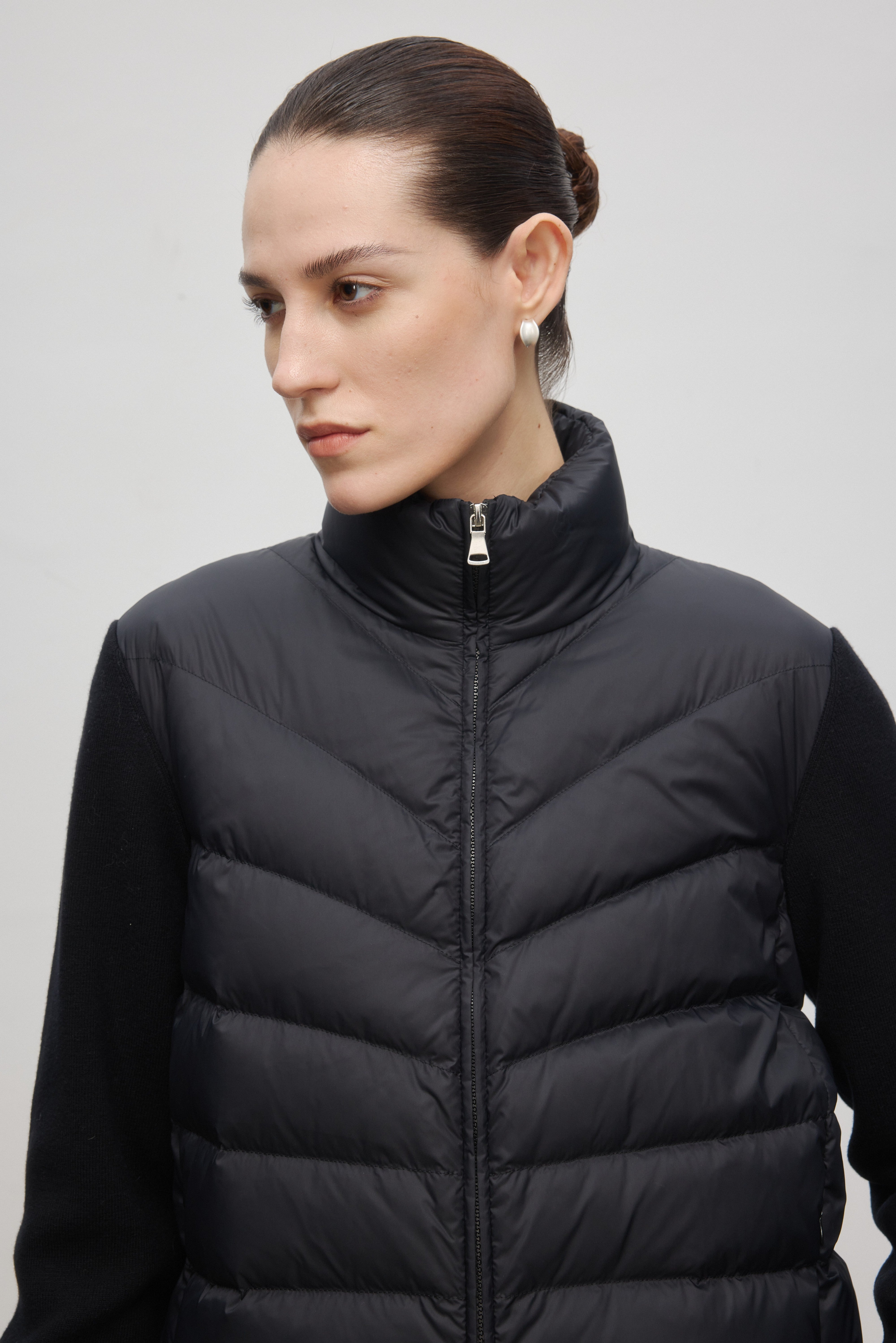 Lightweight Goose Down Knit-Panel Jacket