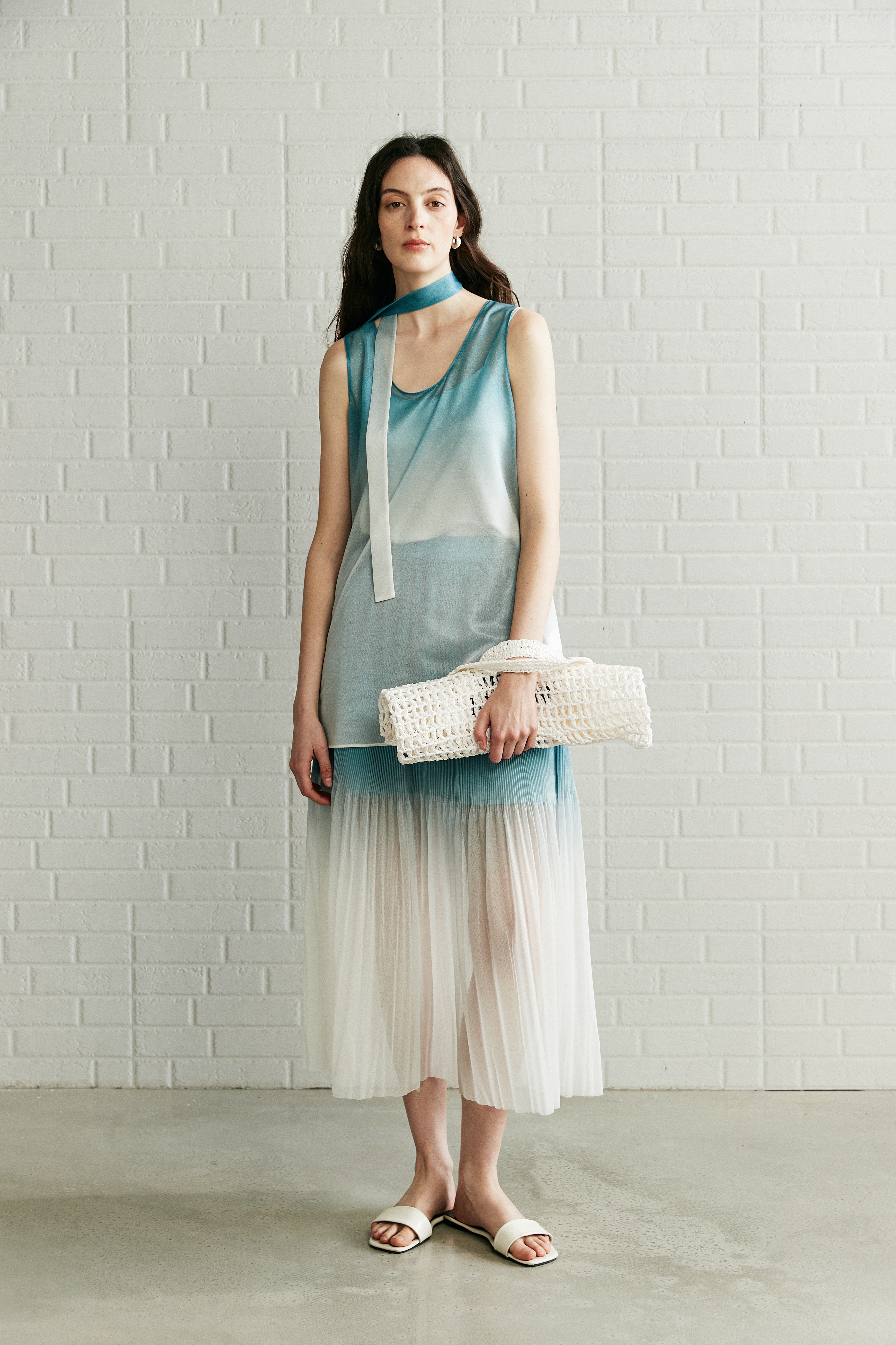 Ombre Breeze Pleated Midi Skirt