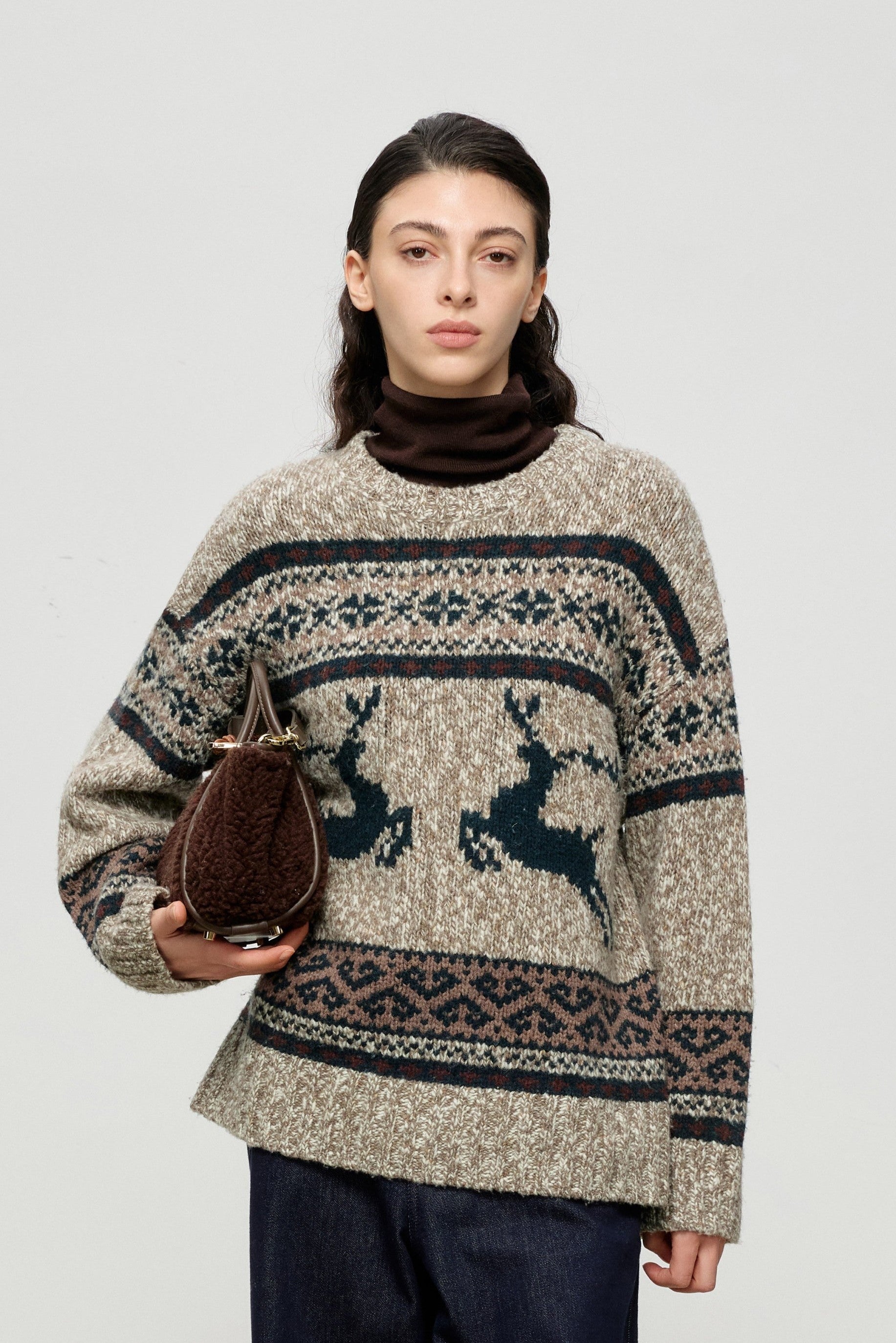 Reindeer Jacquard Mohair-Wool Knit Sweater