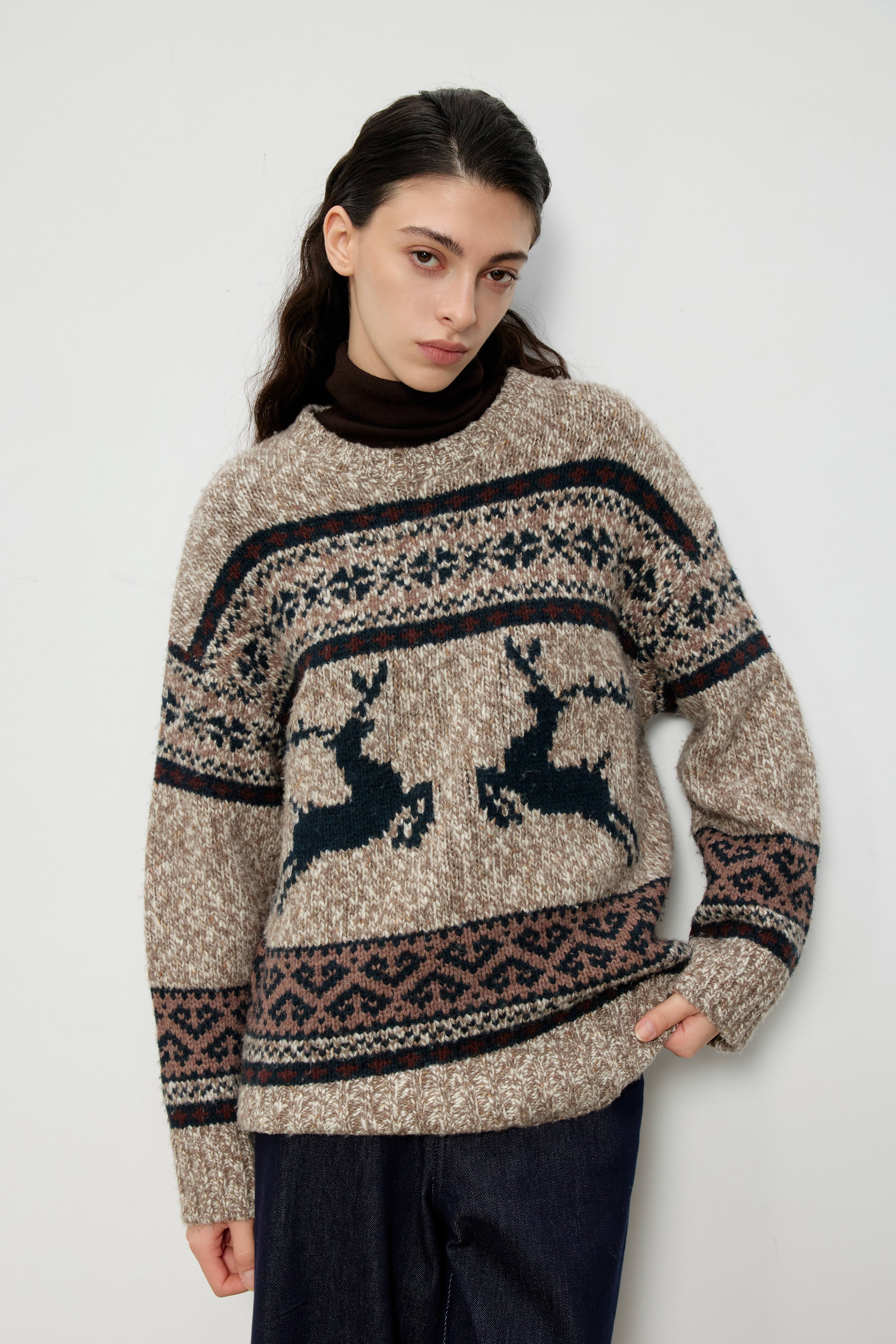 Reindeer Jacquard Mohair-Wool Knit Sweater