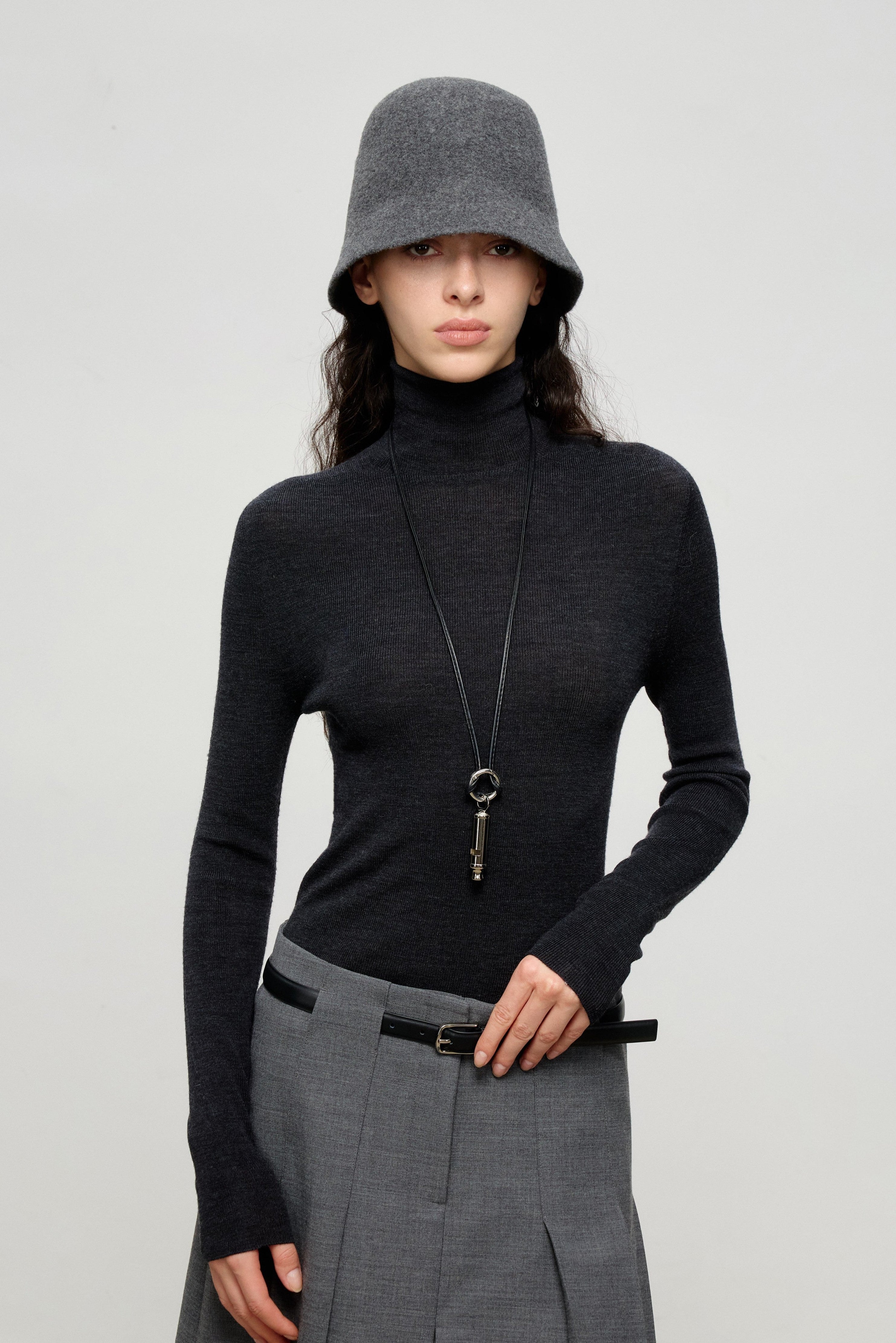 Lightweight Merino Wool & Cashmere Turtleneck Base Layer Knit Top