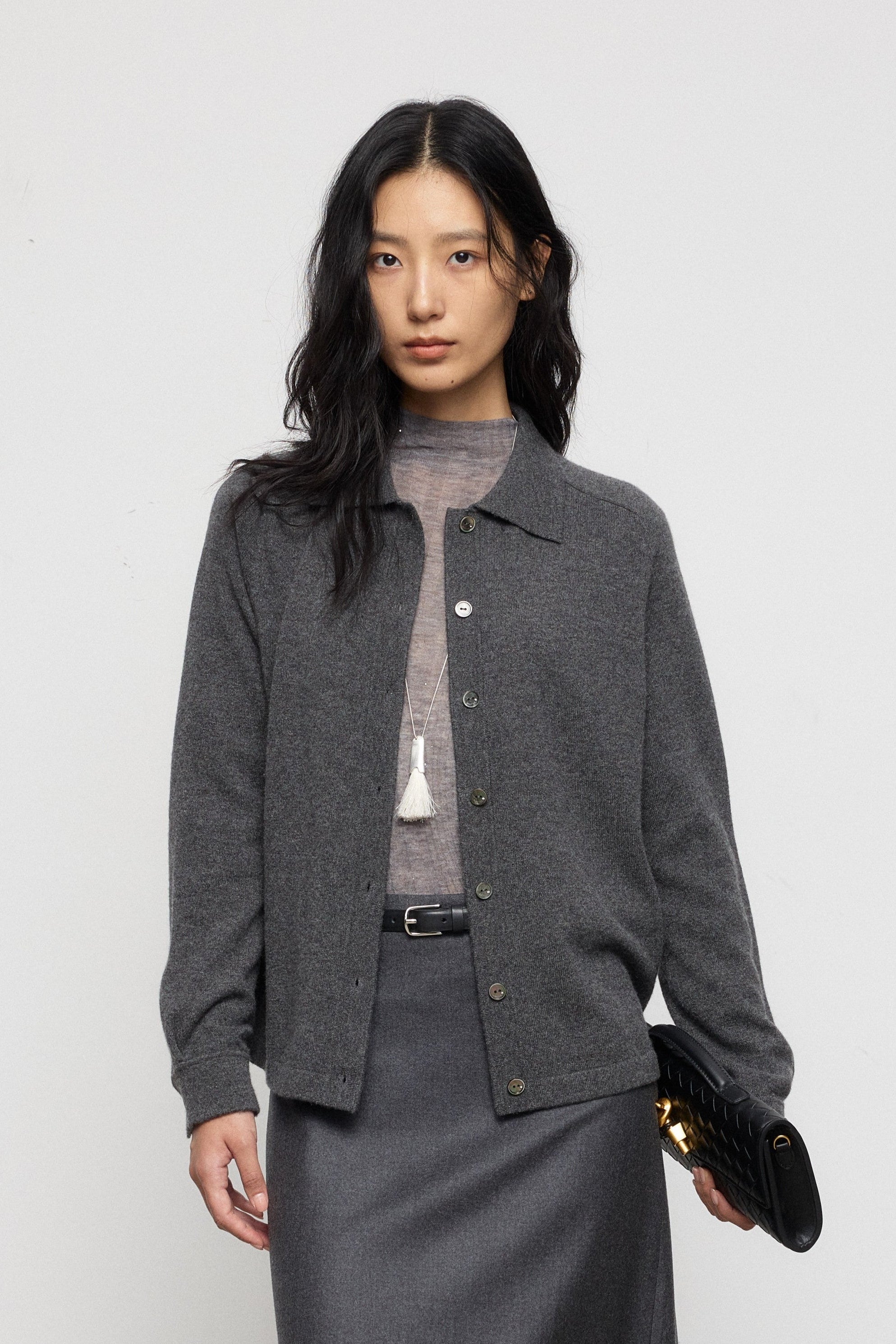 Classic Pure Cashmere Collared Knit Cardigan