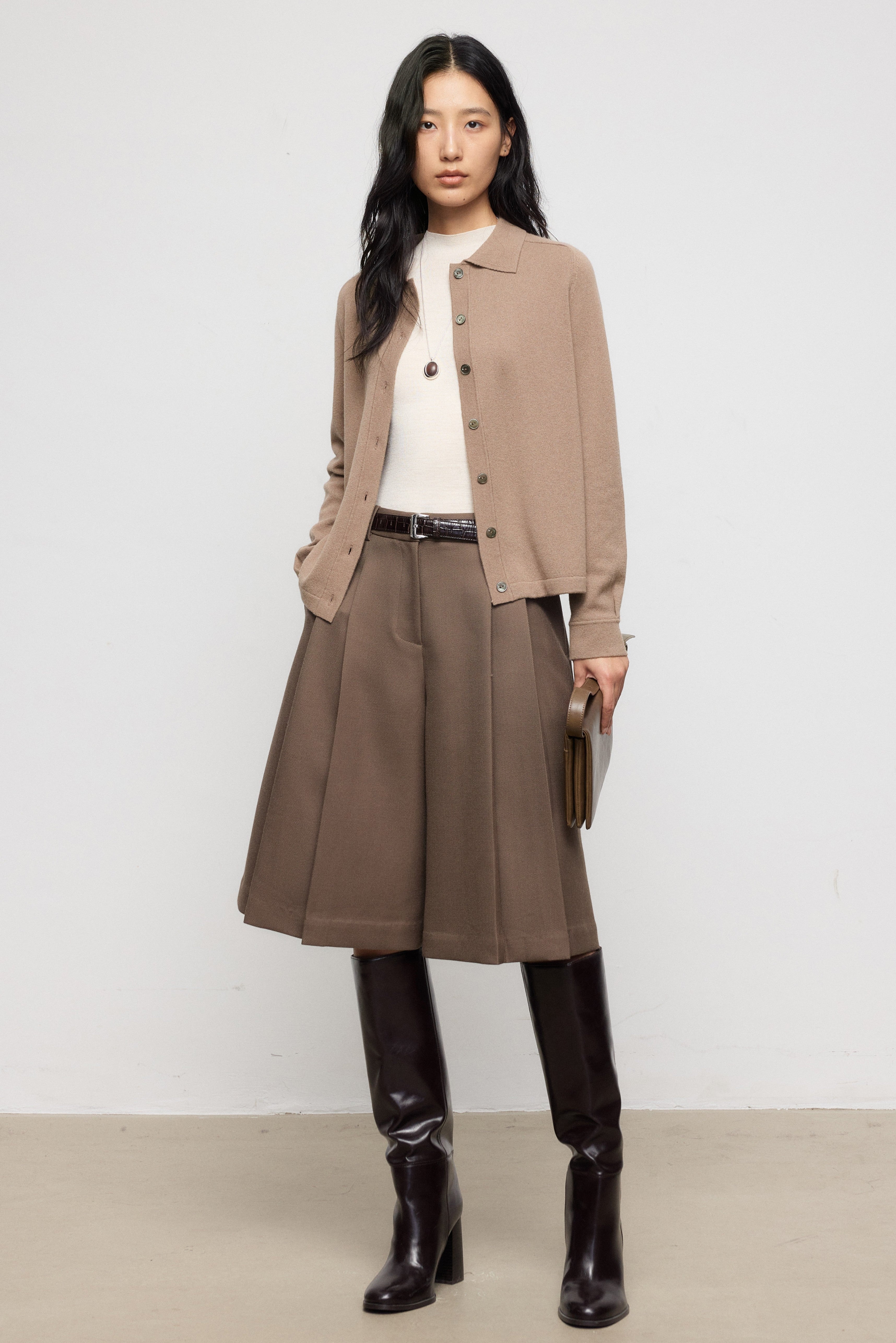 Classic Pure Cashmere Collared Knit Cardigan