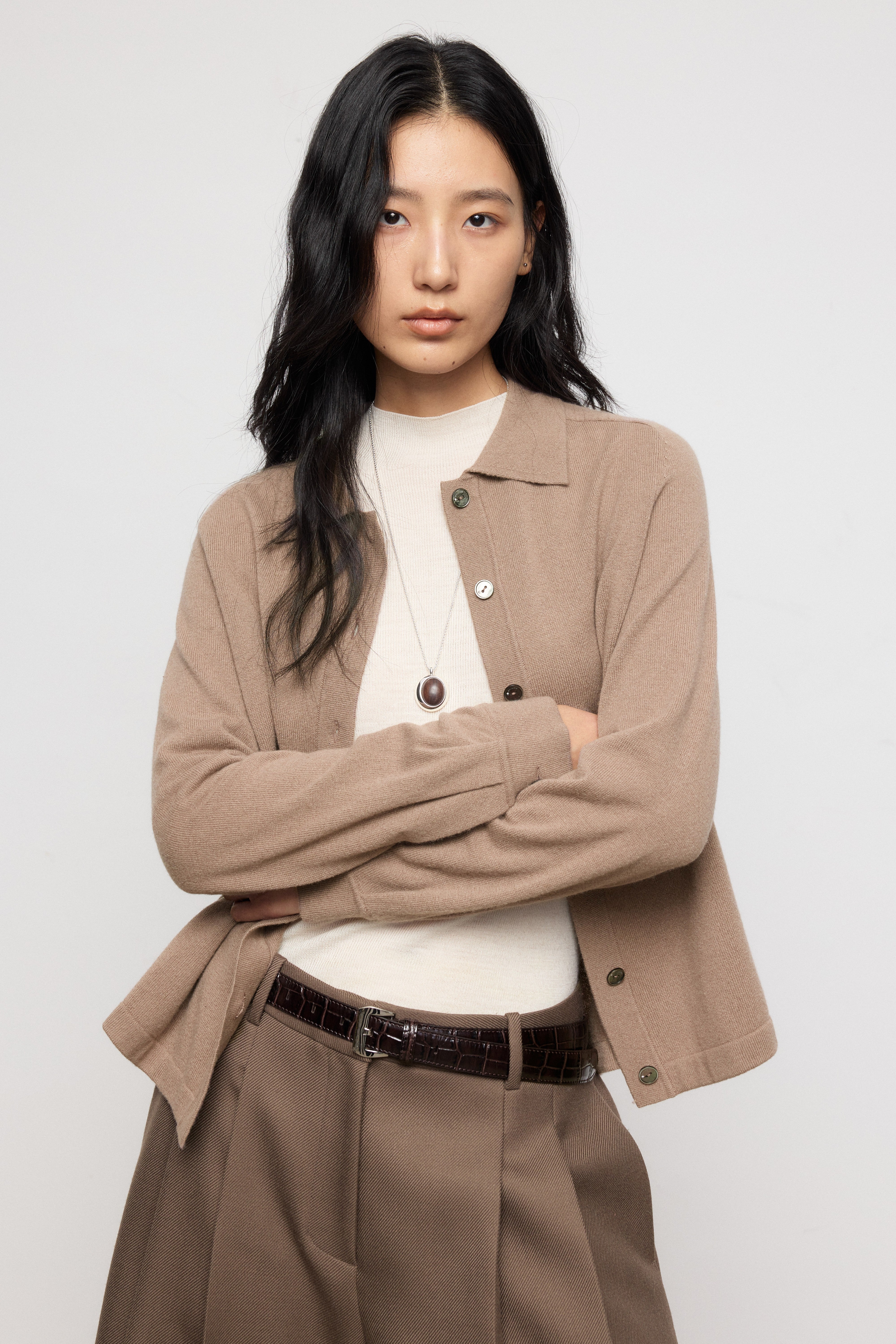 Classic Pure Cashmere Collared Knit Cardigan