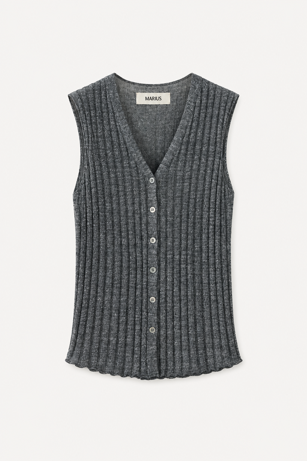 Vertical Texture Wool-Linen Blend Knit Vest