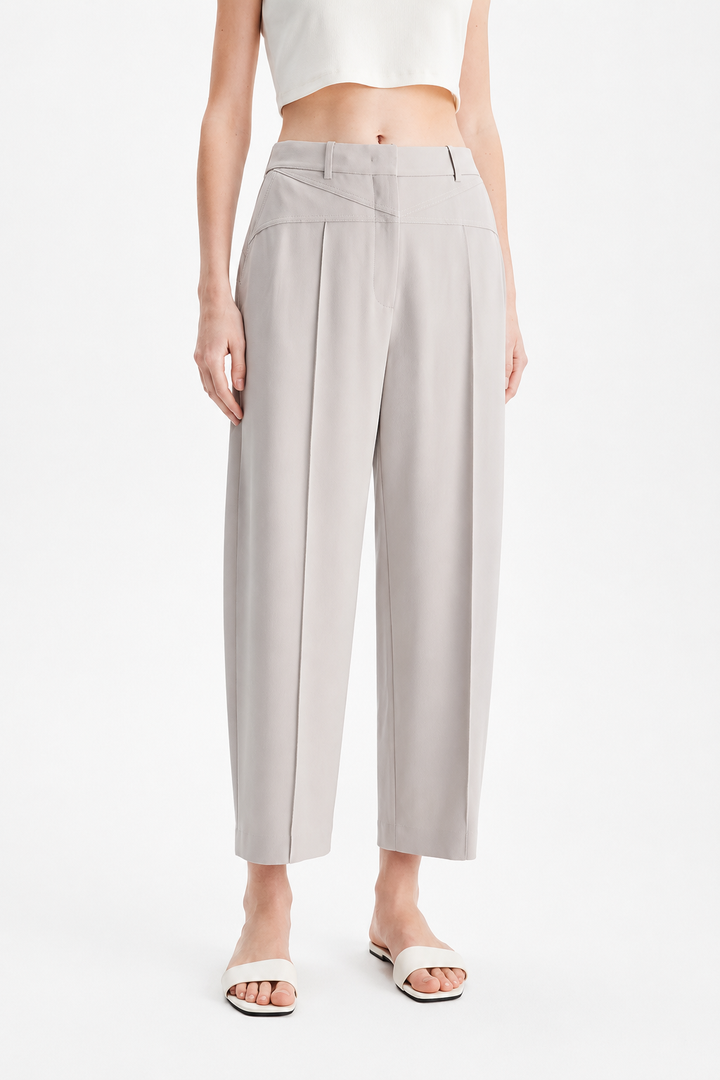 Contrast Stitch Barrel-Leg Trousers