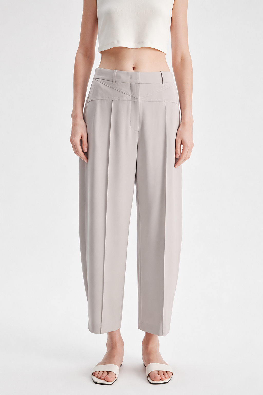Contrast Stitch Barrel-Leg Trousers