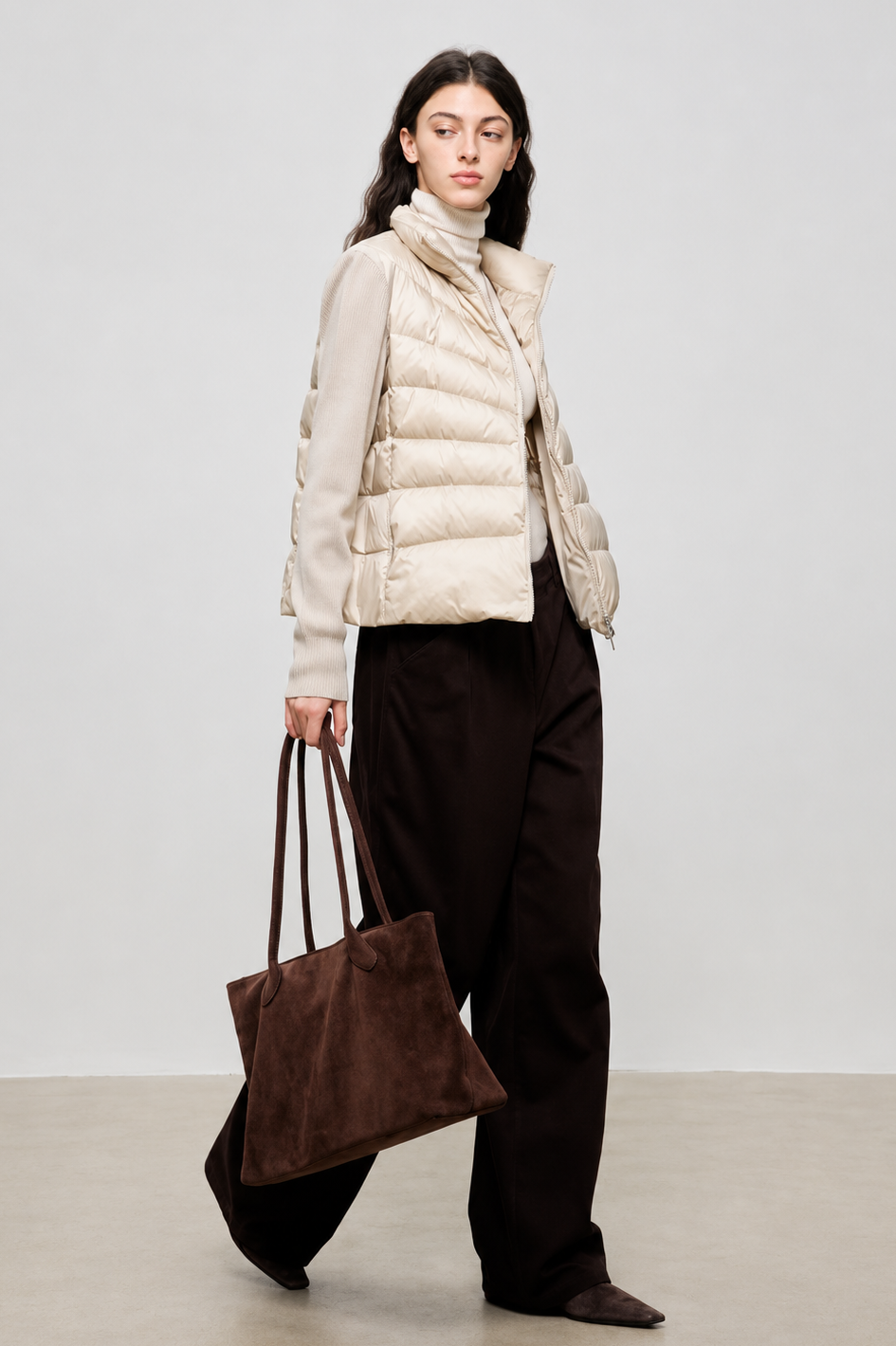Lightweight Goose Down Knit-Panel Jacket