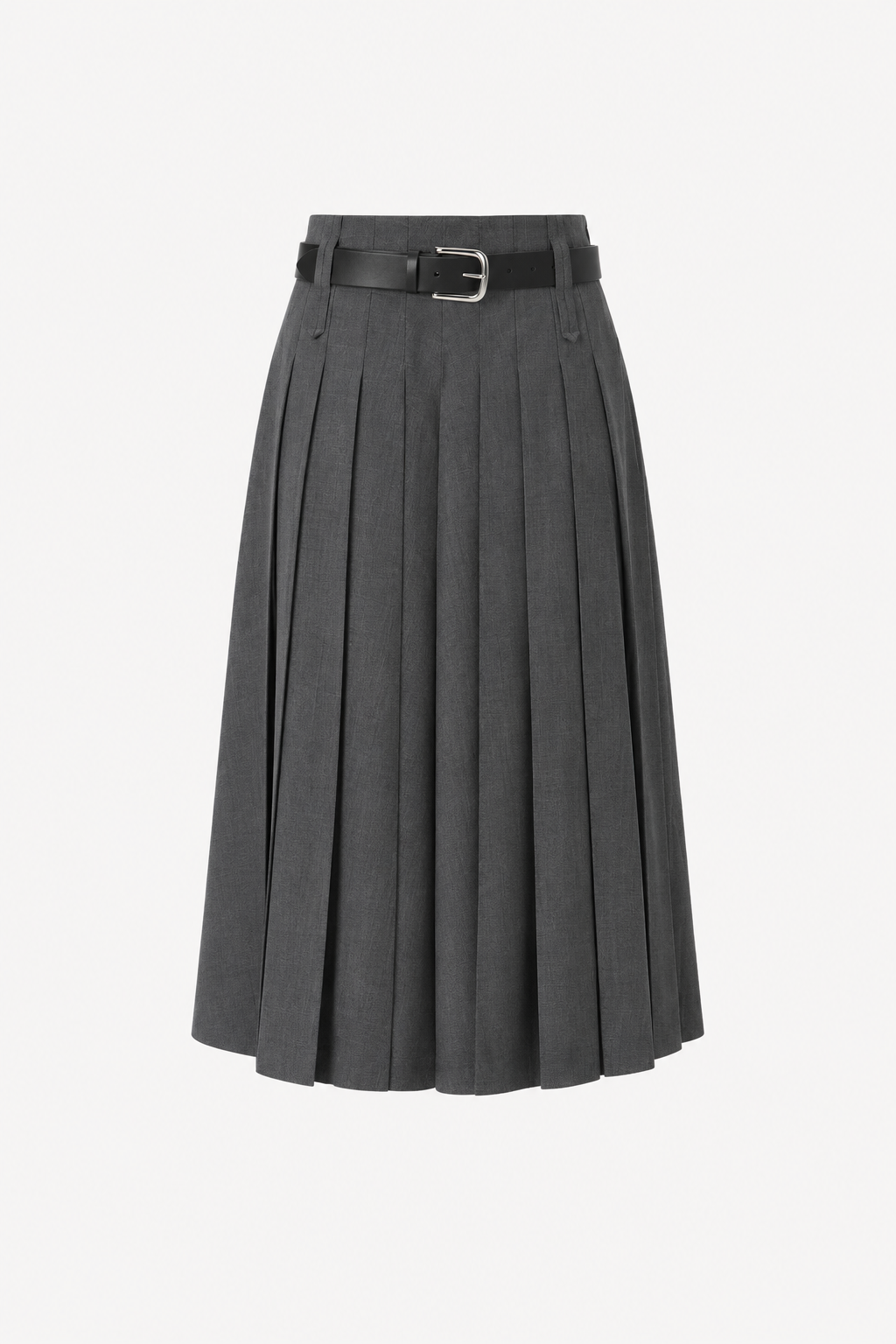 Tailored Pleated Wool Skirt with Belt