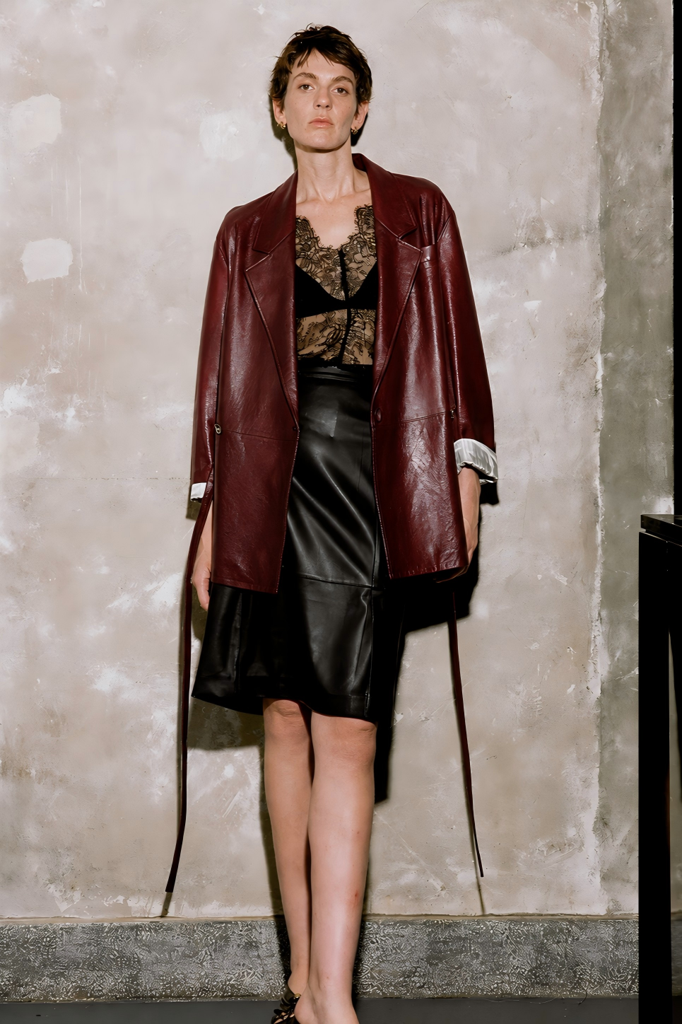 Hand-Waxed Lambskin Belted Leather Blazer