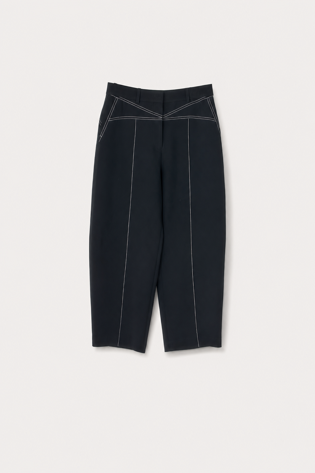 Contrast Stitch Barrel-Leg Trousers