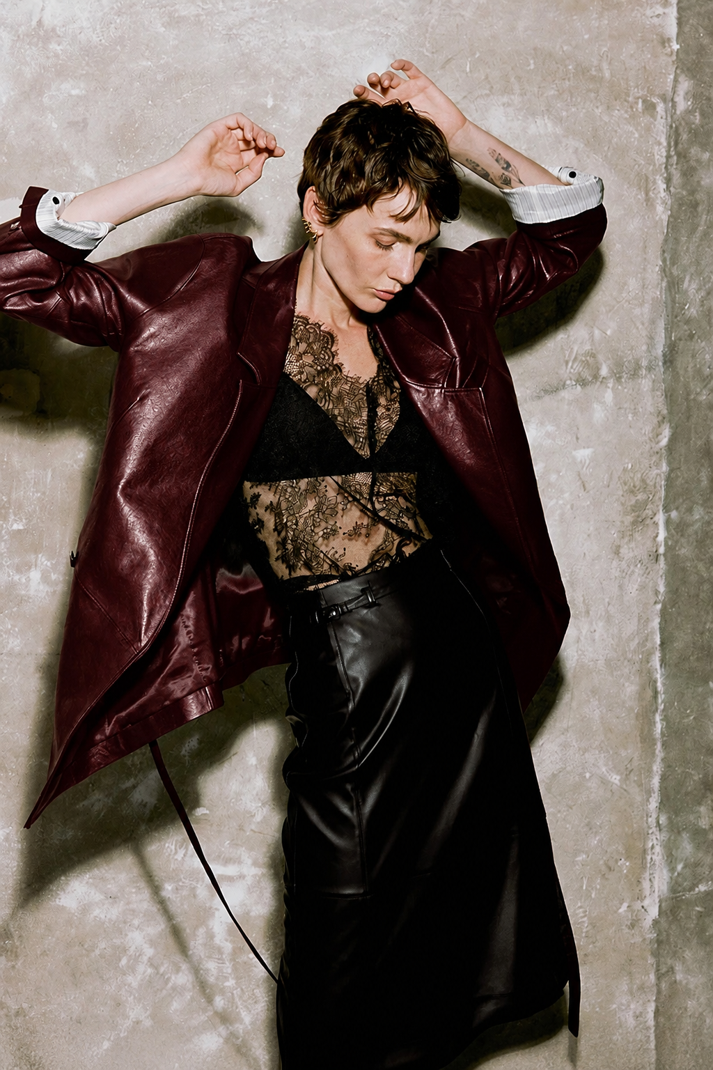 Hand-Waxed Lambskin Belted Leather Blazer