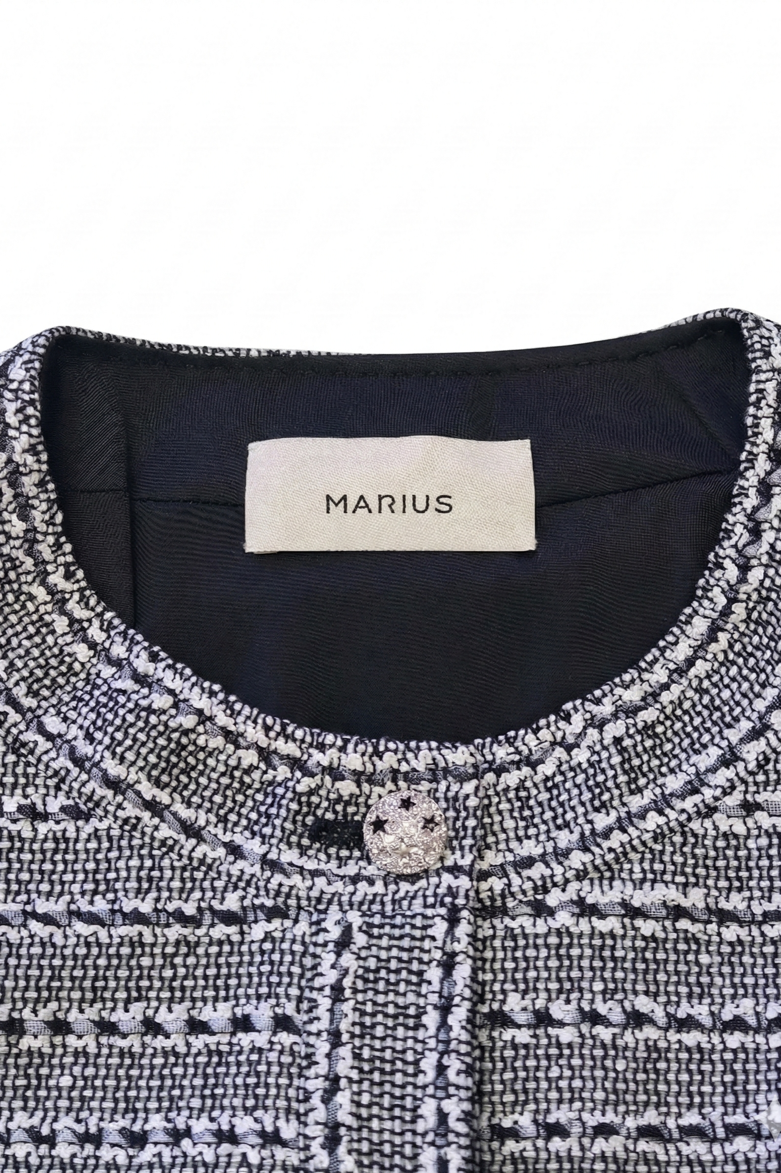 Contrast Crystal Button Cropped Bouclé Jacket