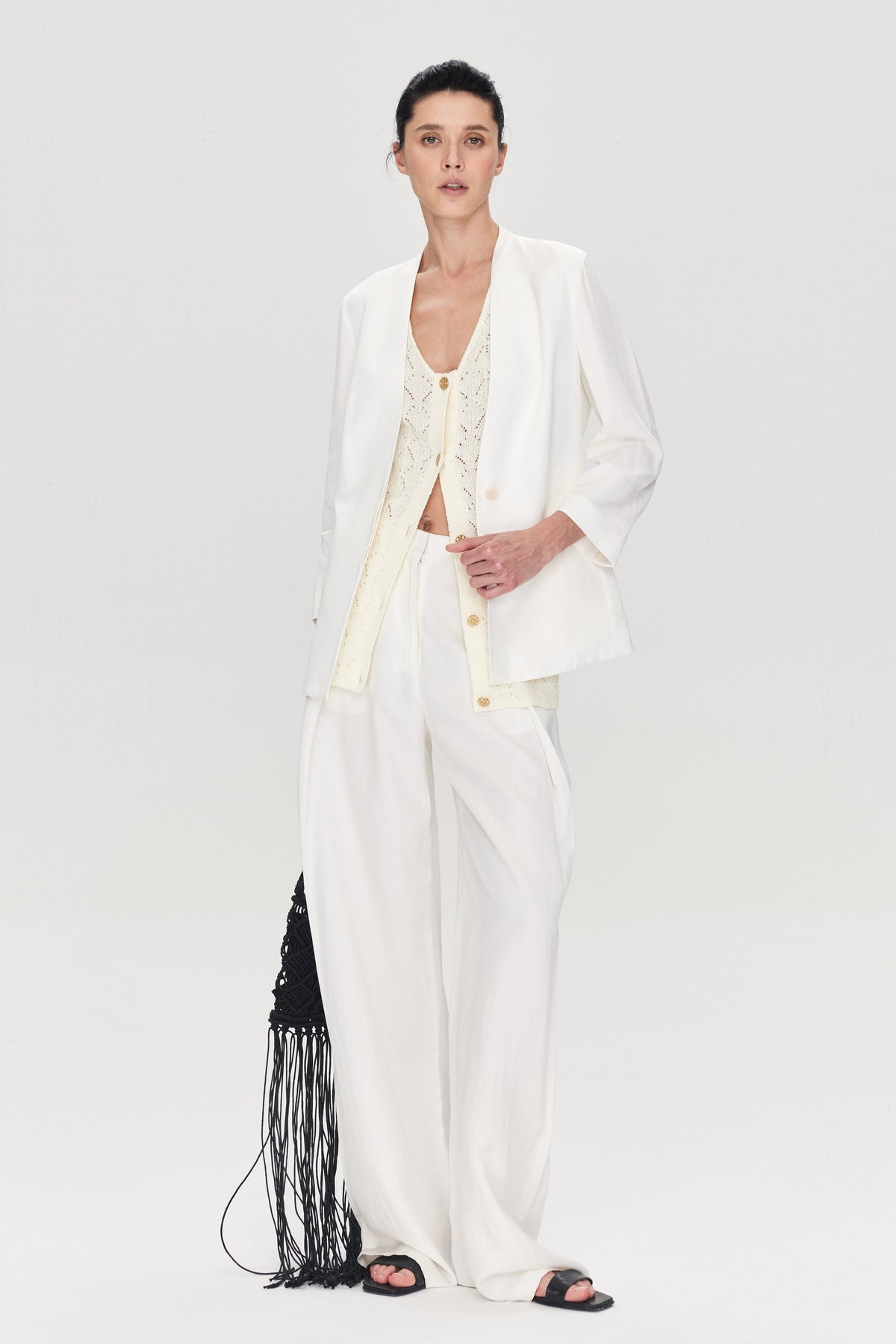 Linen-Blend Pleated Wide Leg Trousers