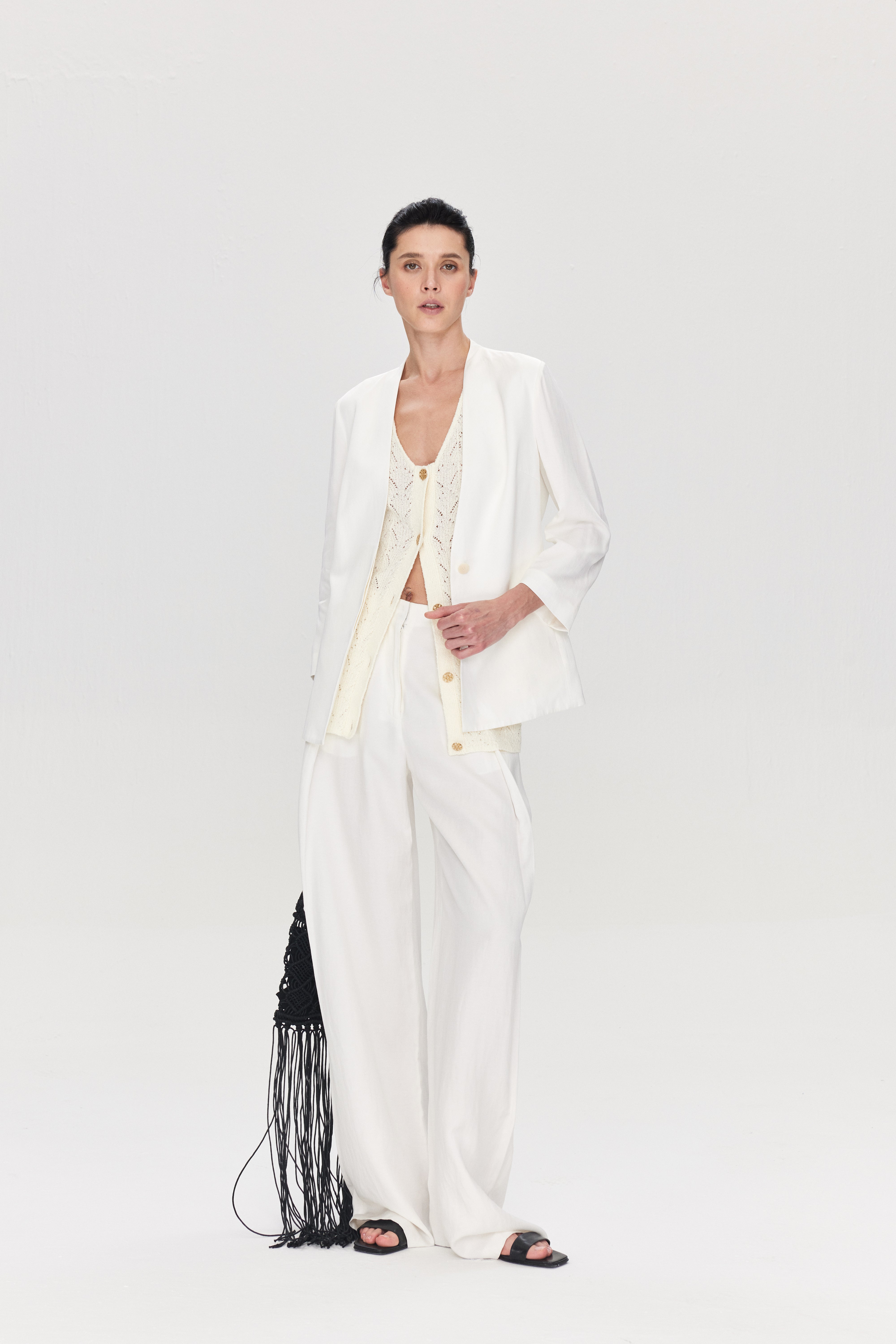 Linen Blend Wide Leg Trousers