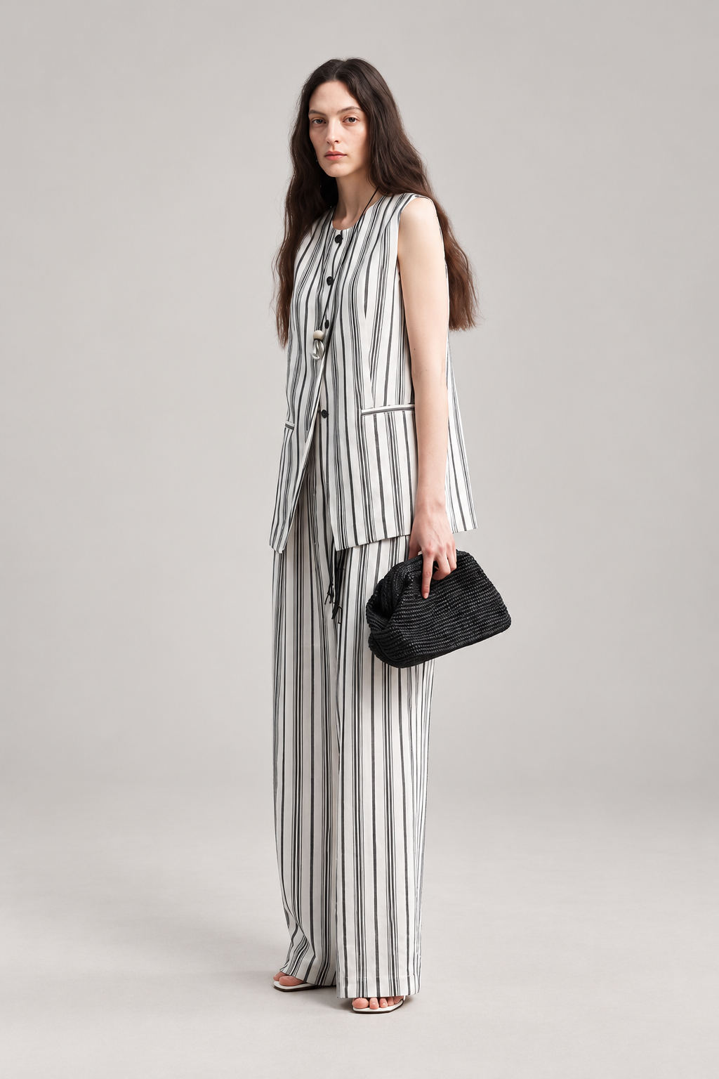 Linen-Blend Stripe Wide-Leg Pants