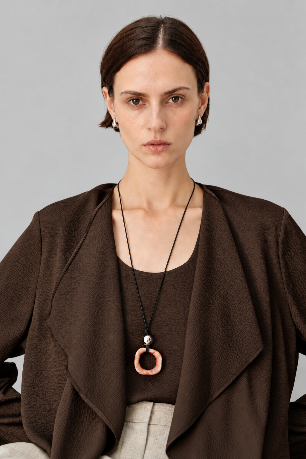 Pearl-Sheen Silk Satin Draped-Collar Wrap Top