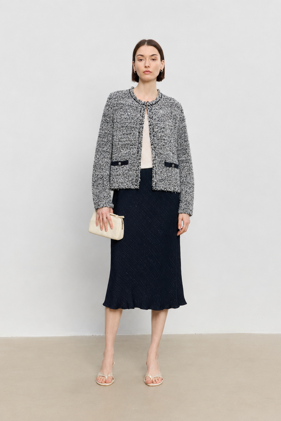 Wool-Cashmere Blend Fringed Bouclé Knit Cardigan