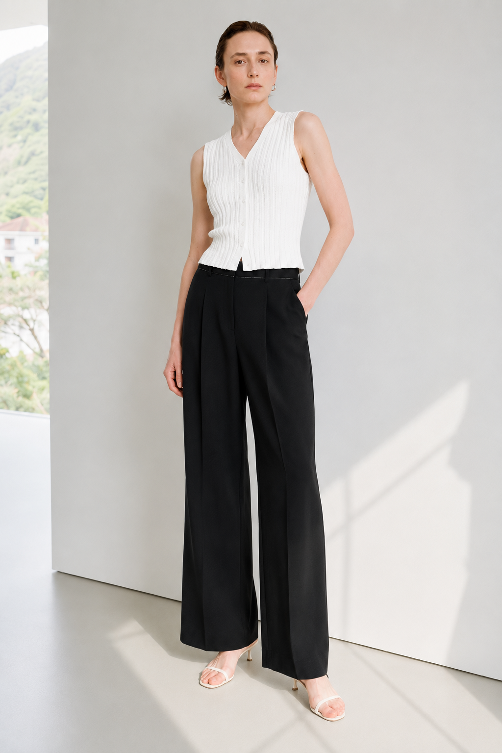 Raw-Edge Pleated Wool Trousers