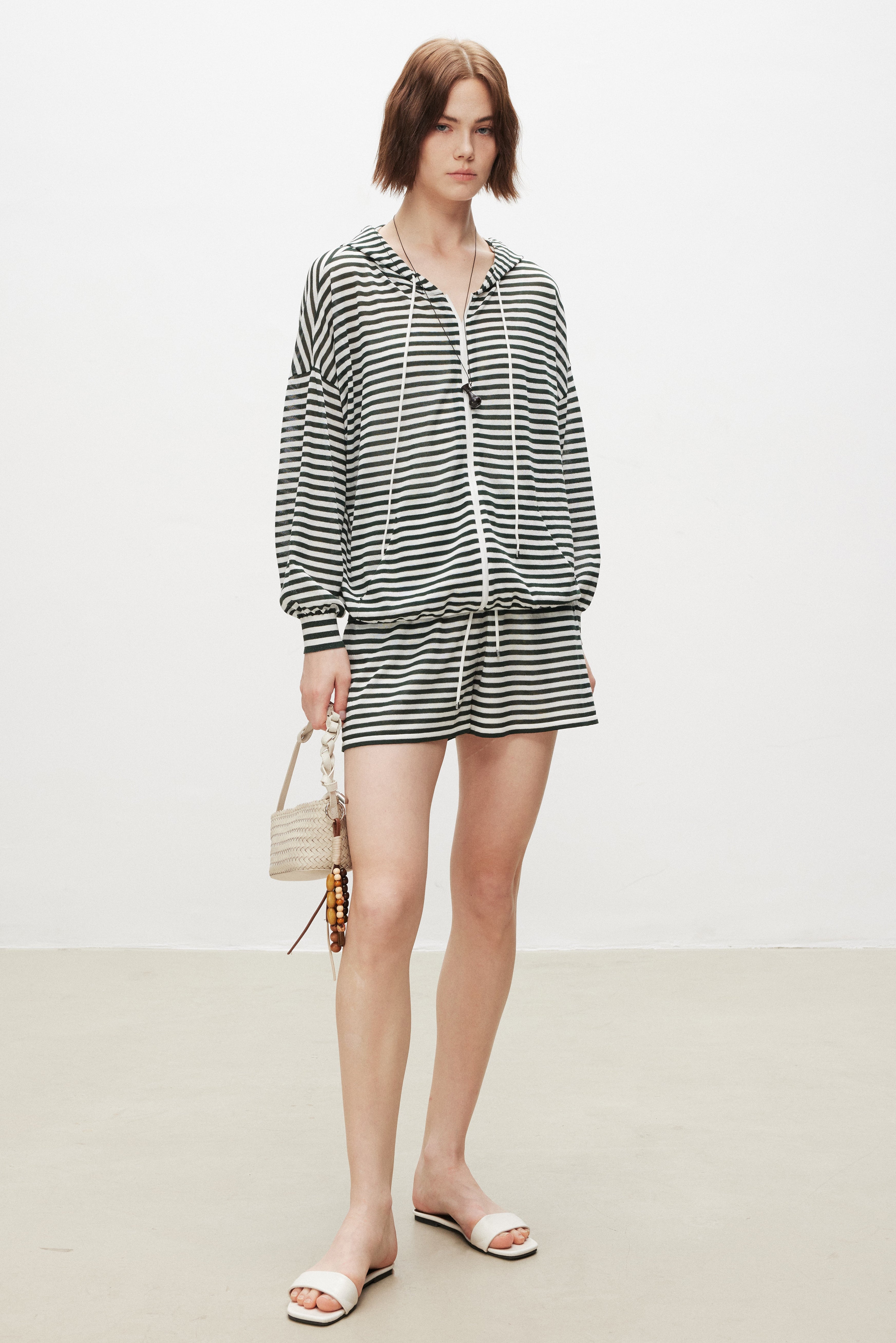 Striped Cotton Blend Knit Shorts