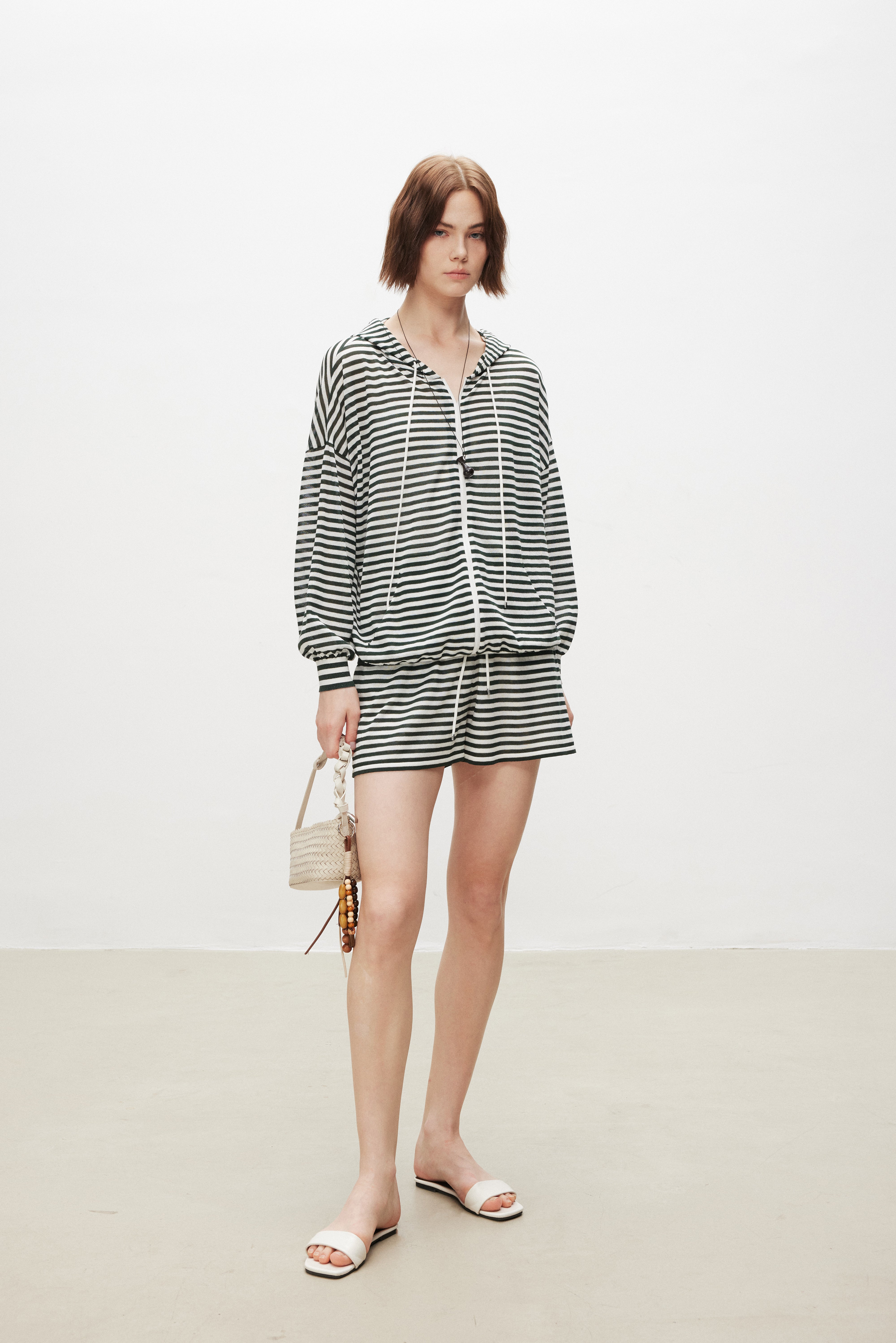 Striped Cotton Blend Knit Shorts