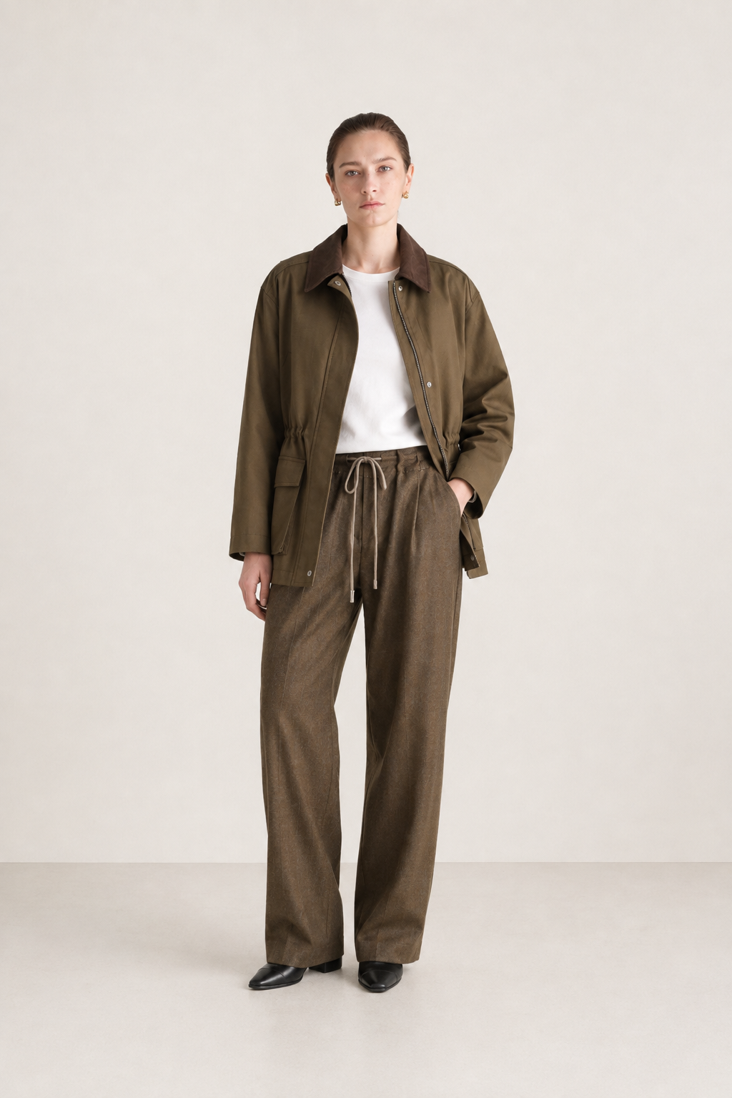 Contrast-Collar Cotton Field Jacket
