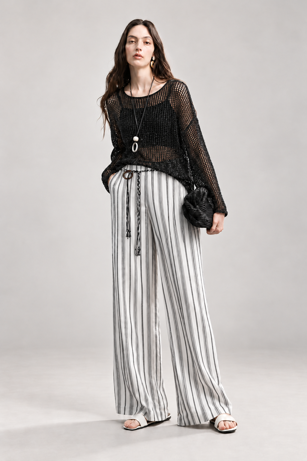 Linen-Blend Stripe Wide-Leg Pants