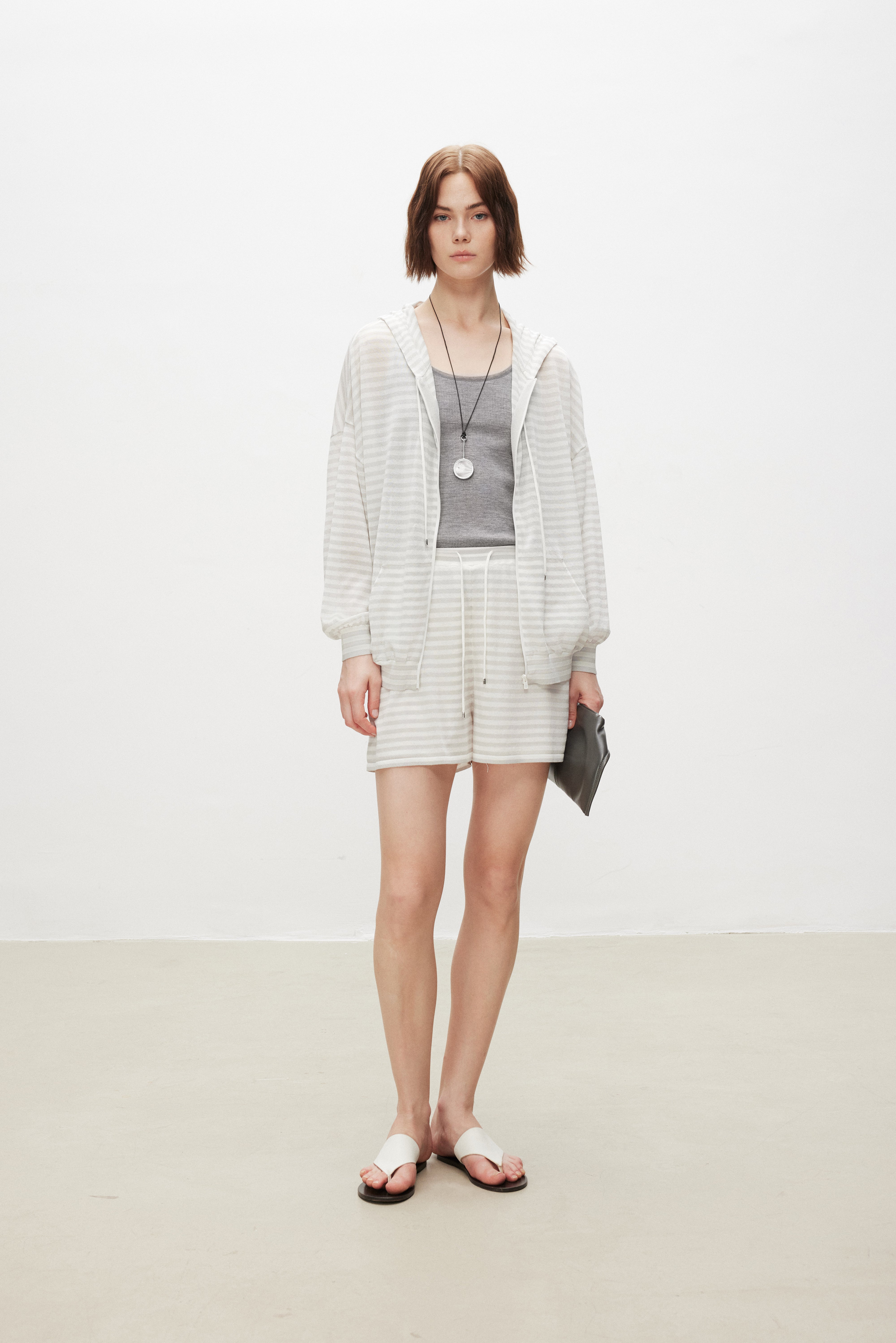 Striped Cotton Blend Knit Hoodie